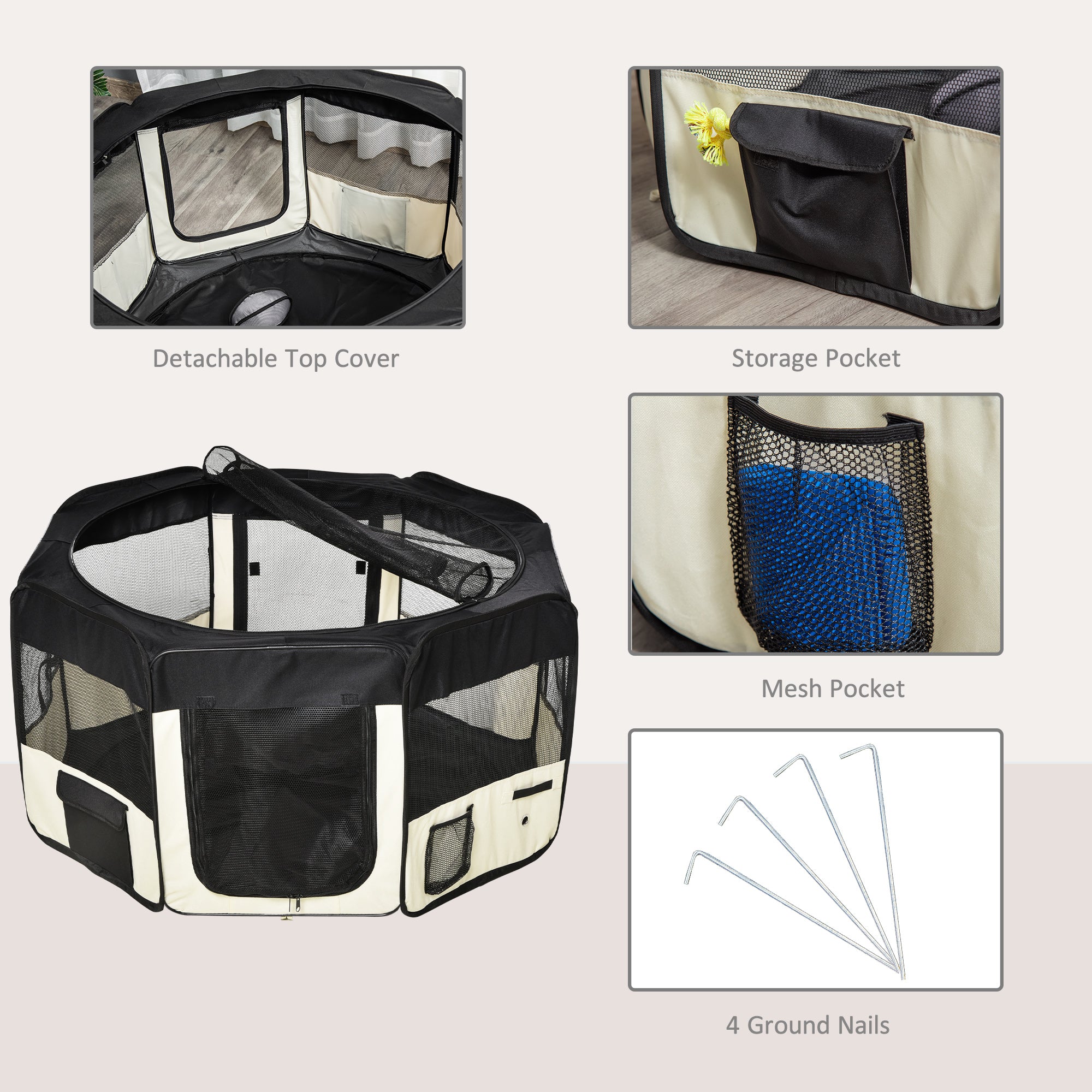 PawHut Fabric Pet Dog Cat Puppy Playpen, Rabbit Guinea Pig Play Pen Portable Foldable, Octagon, M