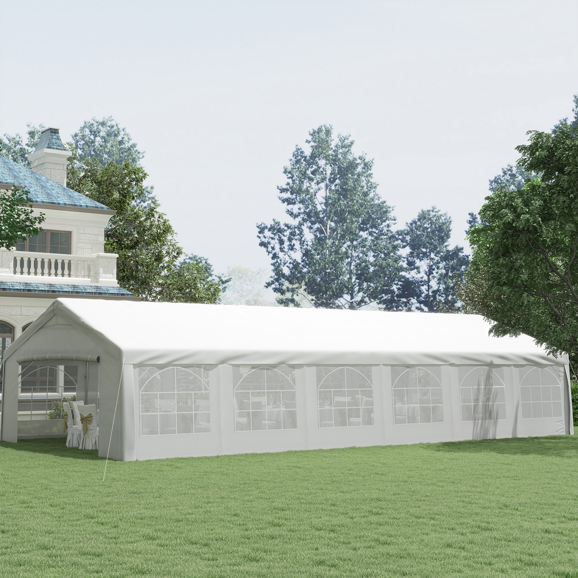 Outsunny 40' x 20' Large Outdoor Party Event Tent Patio Gazebo Canopy with Removable Sidewall, White