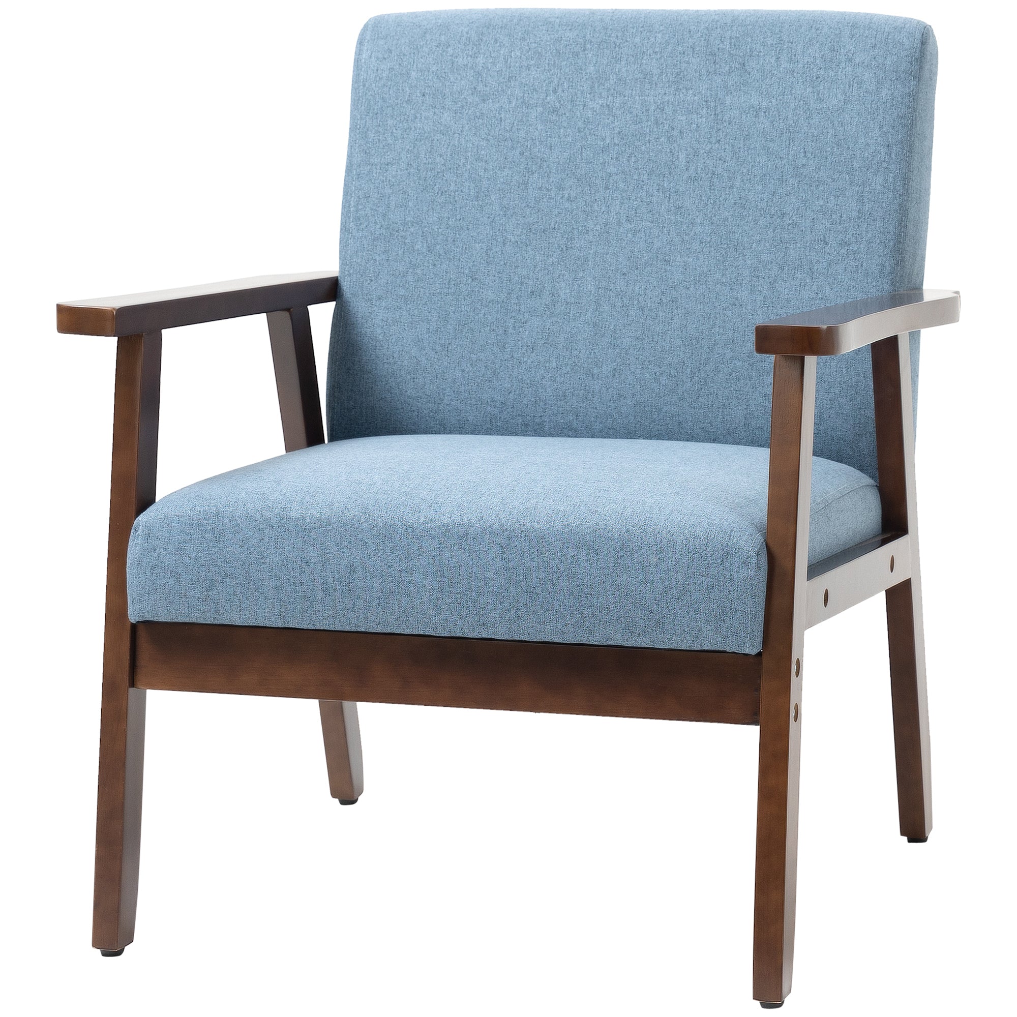 HOMCOM Modern Accent Chairs with Cushioned Seat, Upholstered Linen-Feel Armchair for Bedroom, Living Room Chair with Arms and Wood Legs, Blue