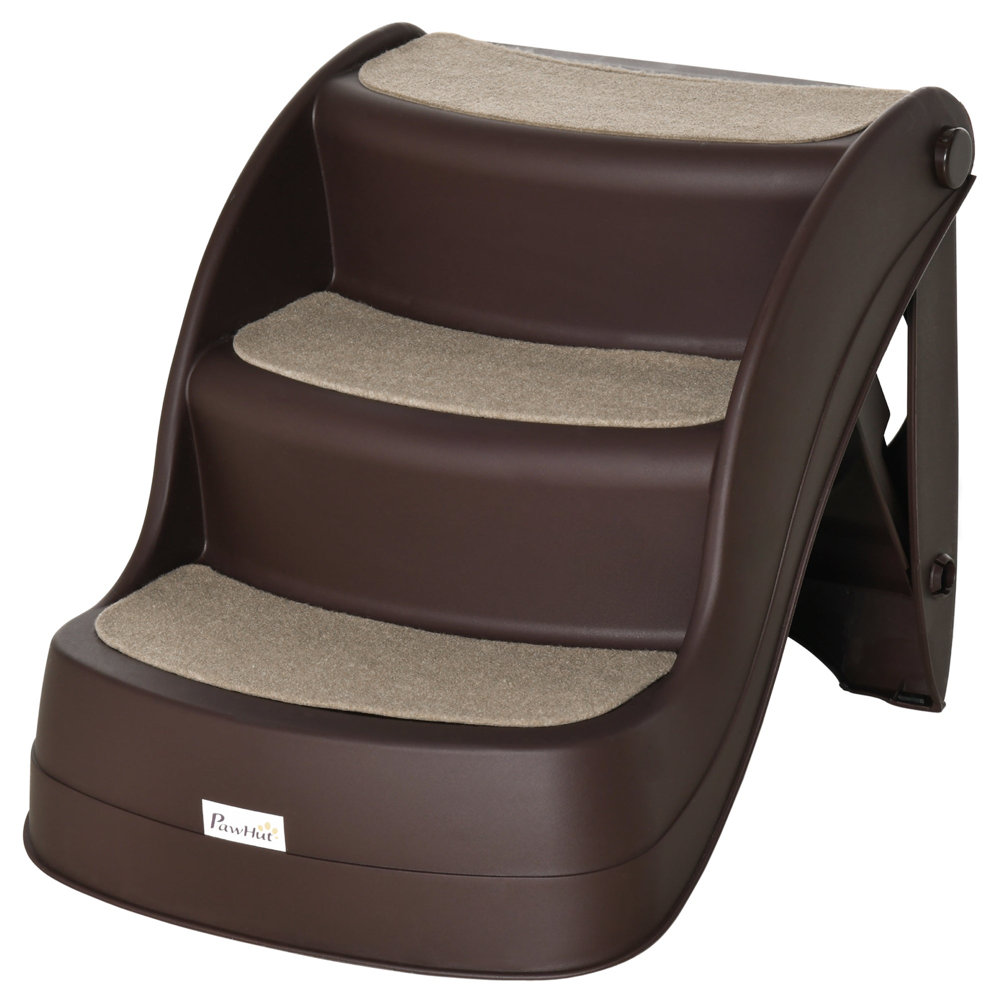 PawHut Foldable Pet Stairs Portable Dog Steps 3-Step Design with Non-slip Mats for High Beds, Sofas, 49 x 38 x 38 cm, Brown