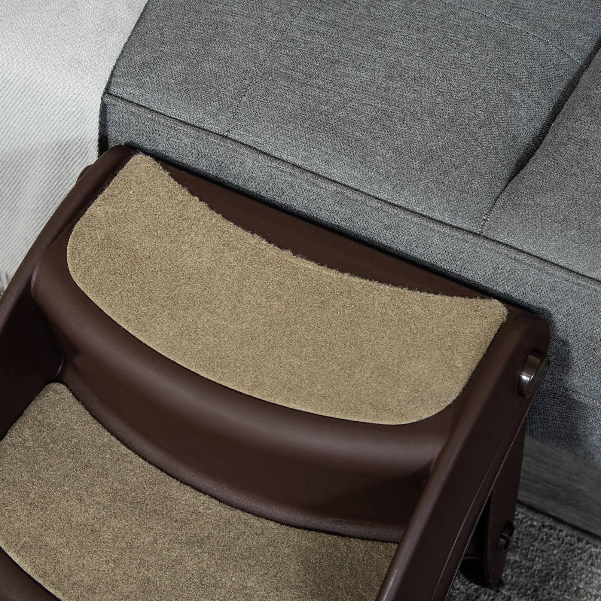 PawHut Portable Pet Stairs Foldable Steps for Small Dogs and Cats 3-Step with Non-slip Treads for Beds Sofas, Brown