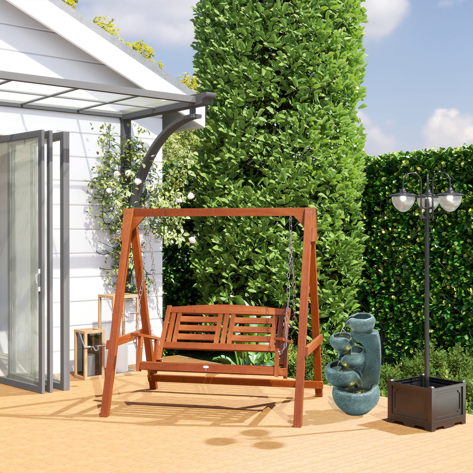 Outsunny 3-head LED Solar Light Lamp Street Light Post with Planter, Solar-powered Lamp Post, Black