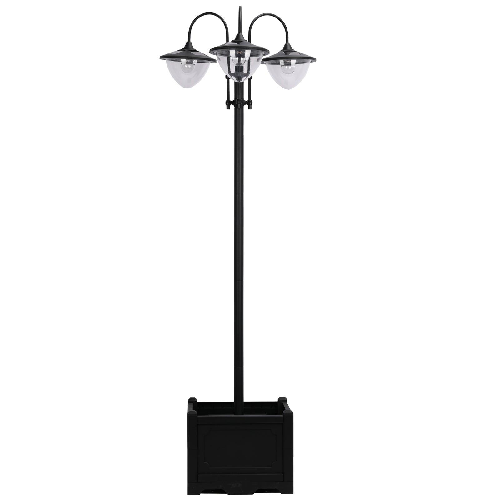 Outsunny 3-head LED Solar Light Lamp Street Light Post with Planter, Solar-powered Lamp Post, Black