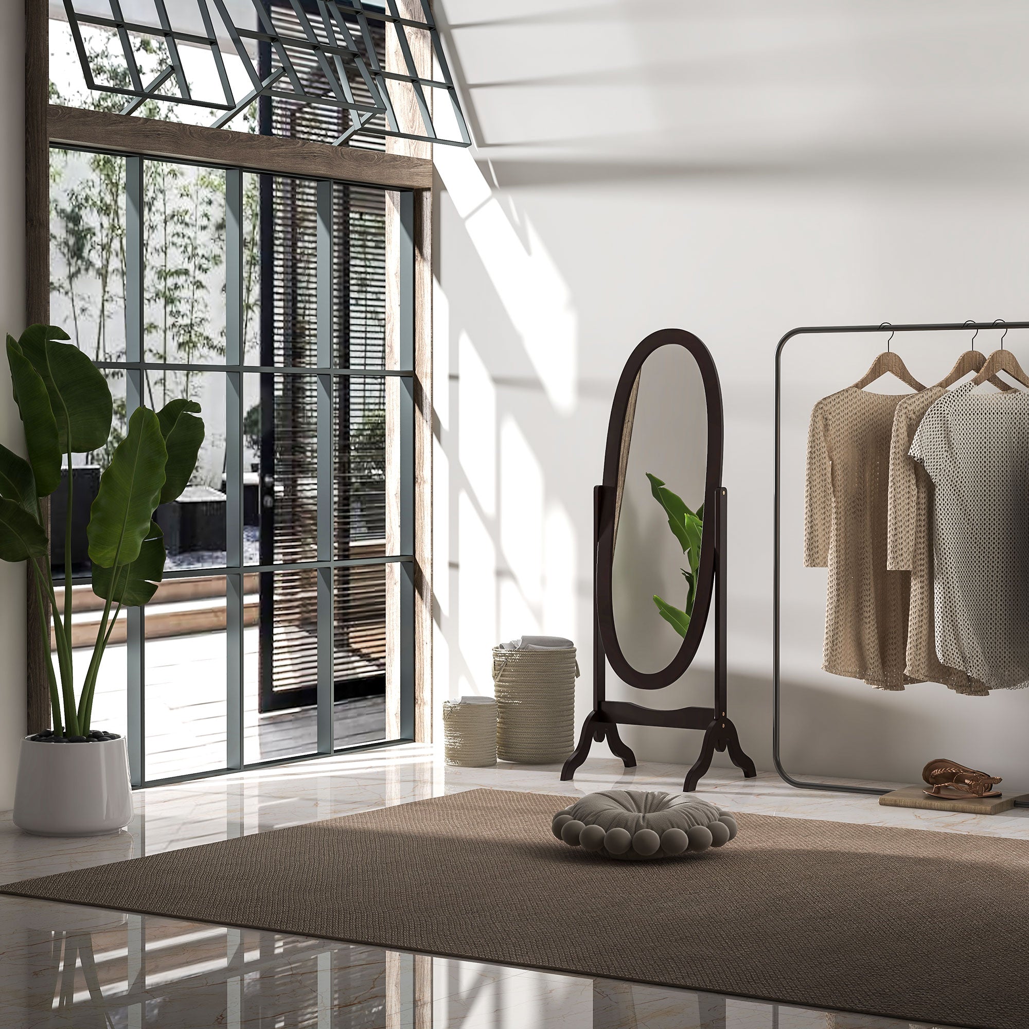 HOMCOM Full Length Mirror, Free Standing Mirror with Oval Frame, Adjustable Angle for Dressing Room, Bedroom, Living Room, Coffee