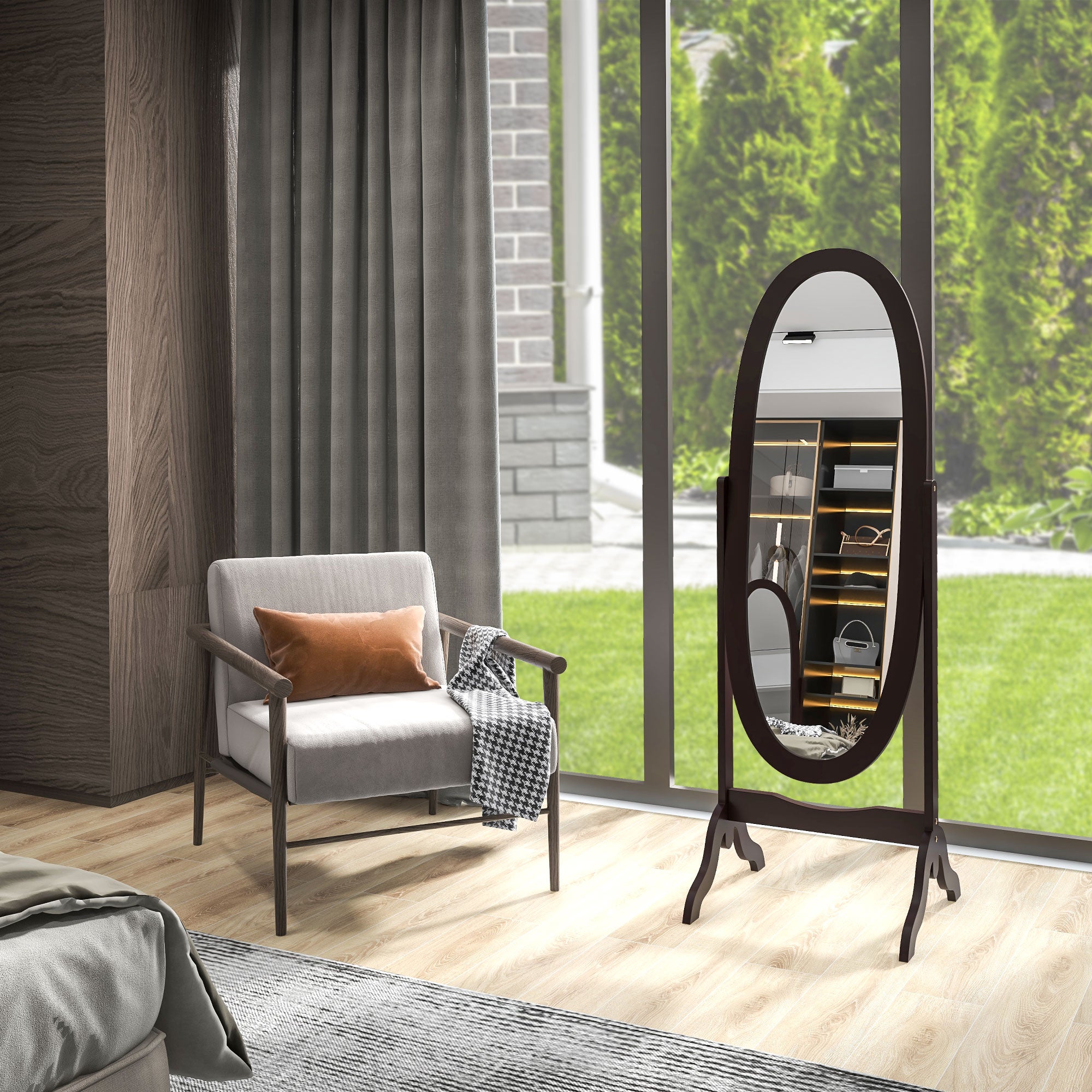 HOMCOM Full Length Mirror, Free Standing Mirror with Oval Frame, Adjustable Angle for Dressing Room, Bedroom, Living Room, Coffee