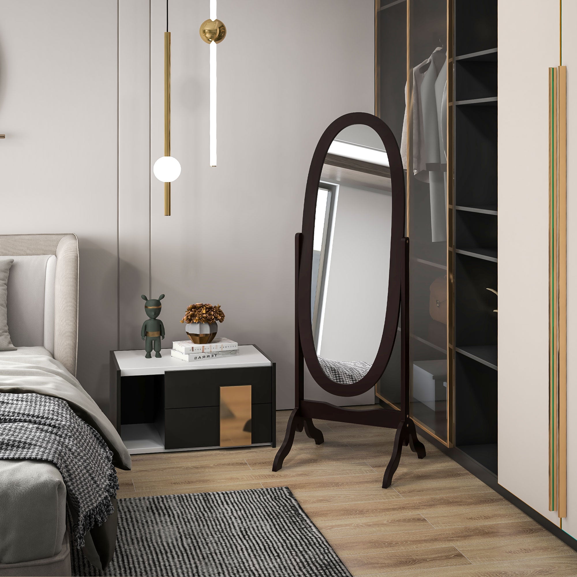 HOMCOM Full Length Mirror, Free Standing Mirror with Oval Frame, Adjustable Angle for Dressing Room, Bedroom, Living Room, Coffee