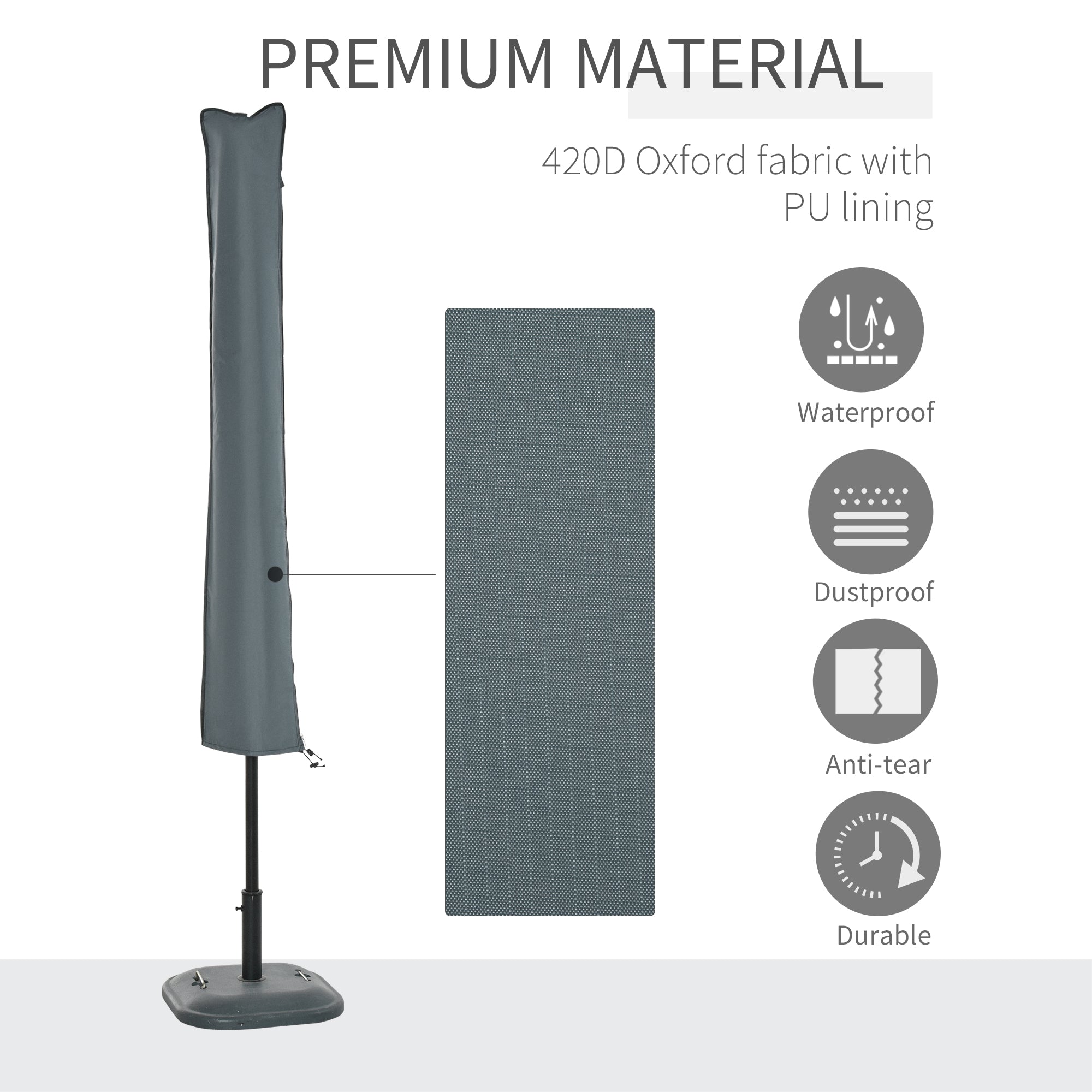 Outsunny Parasol Cover, Cantilever Umbrella Protector with Zipper for Outdoor, Garden, Patio, Grey