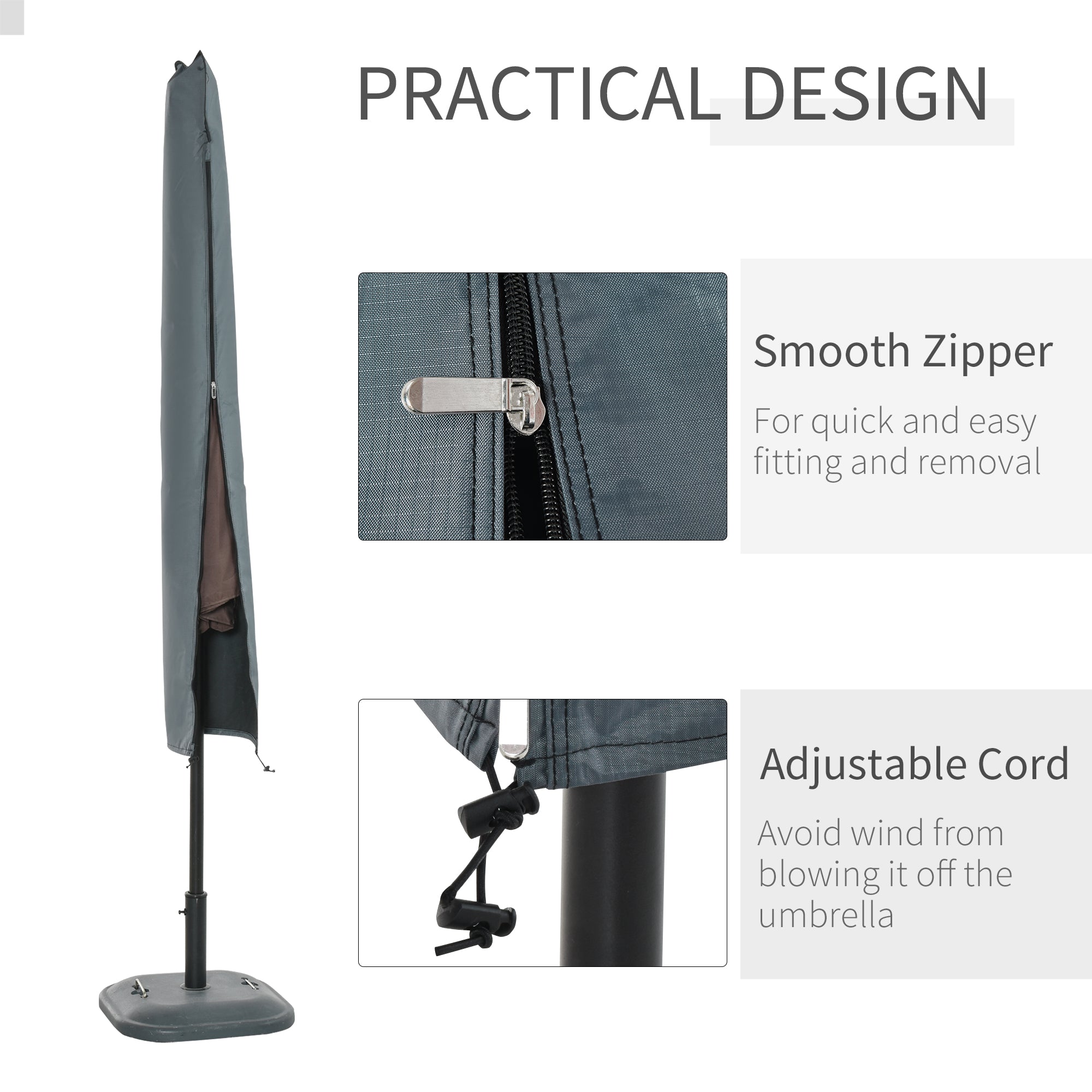 Outsunny Parasol Cover, Cantilever Umbrella Protector with Zipper for Outdoor, Garden, Patio, Grey
