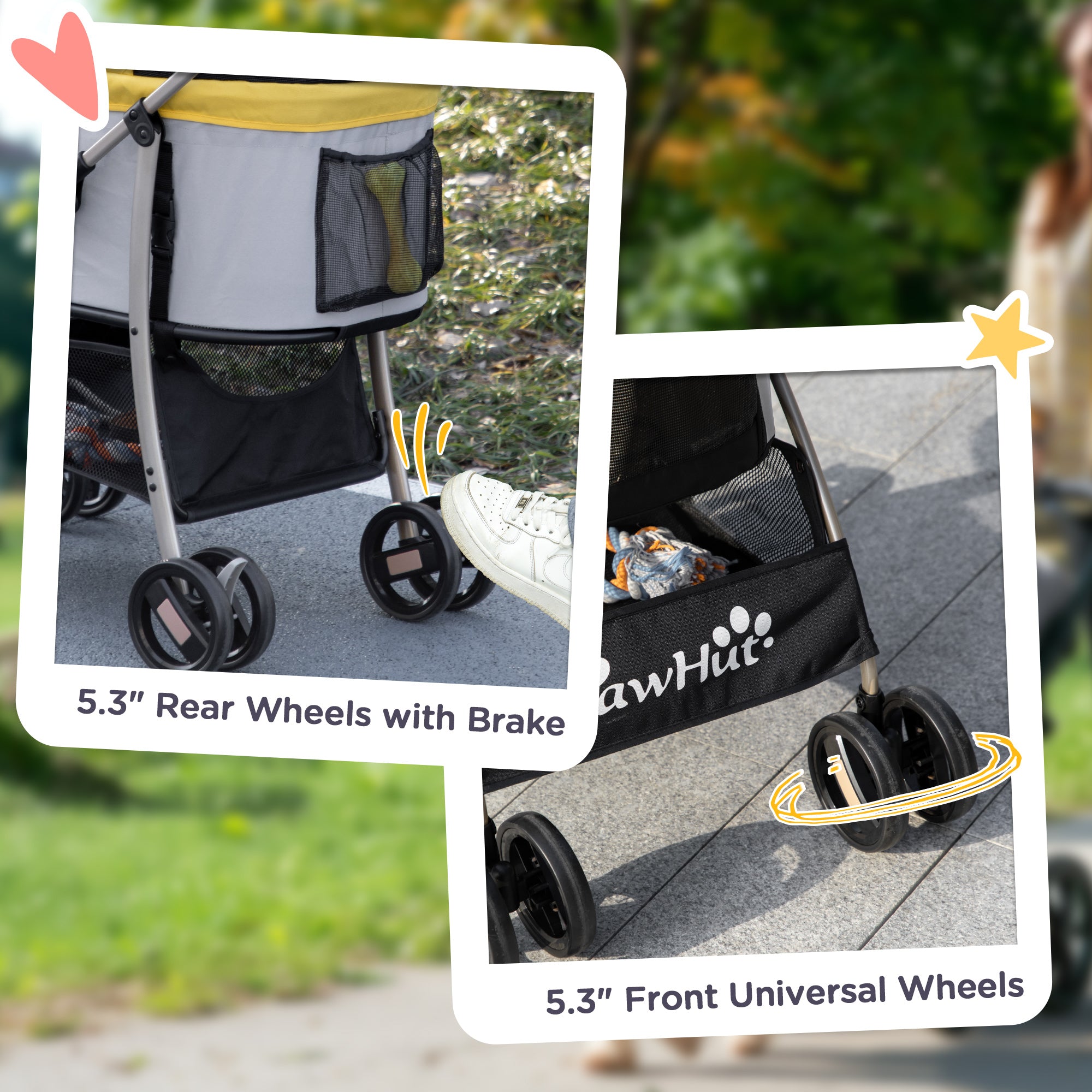 PawHut Dog Pram Dog Stroller 3 in 1 Pet Pushchair Detachable Design with Universal Wheels, Brake for Small Miniature Dogs - Yellow