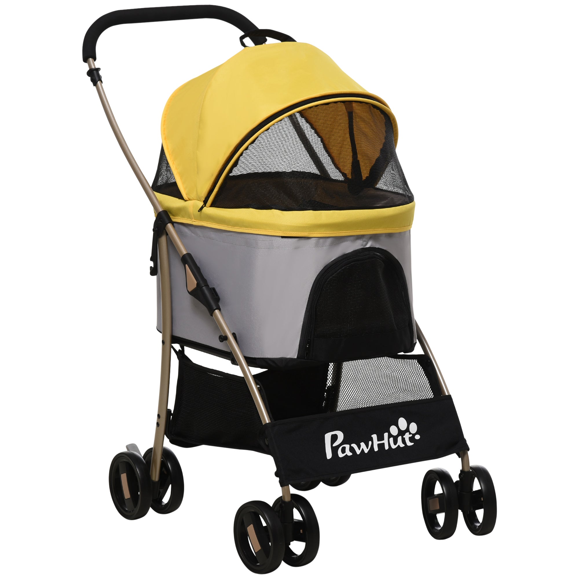 PawHut Dog Pram Dog Stroller 3 in 1 Pet Pushchair Detachable Design with Universal Wheels, Brake for Small Miniature Dogs - Yellow