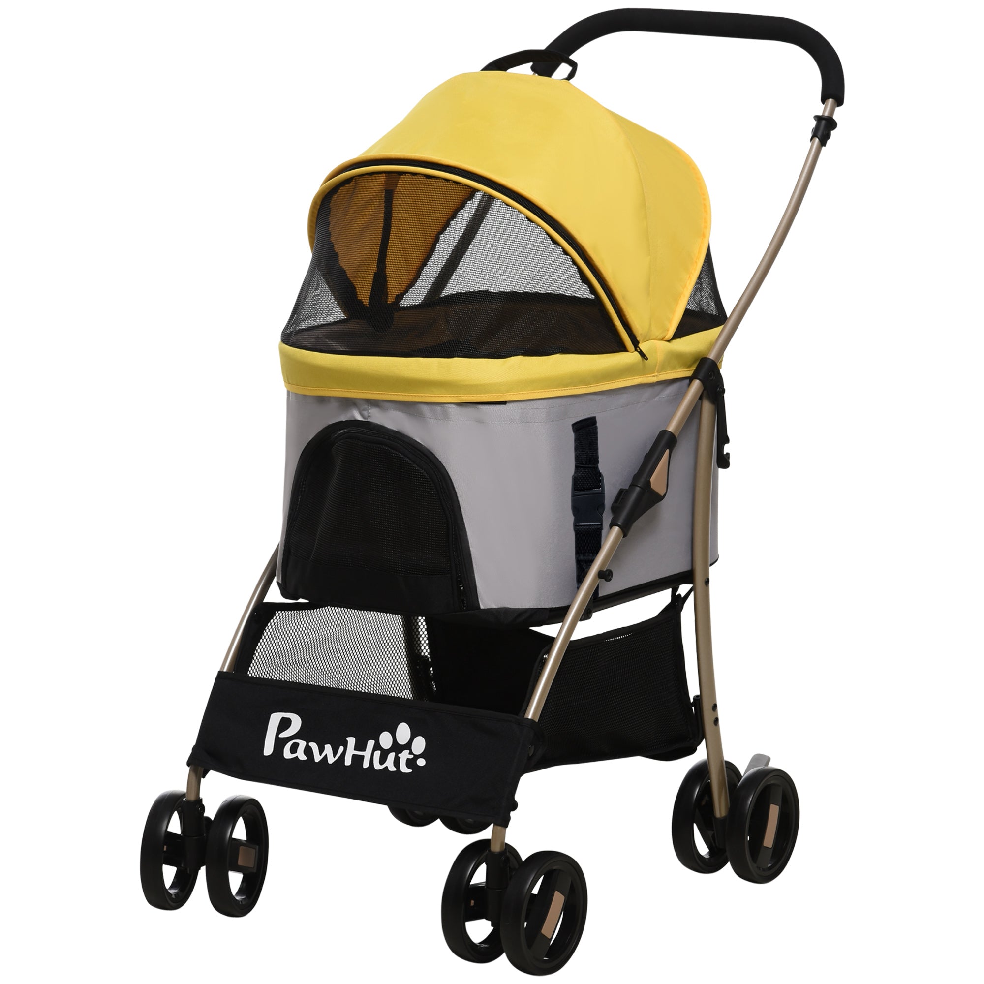 PawHut Dog Pram Dog Stroller 3 in 1 Pet Pushchair Detachable Design with Universal Wheels, Brake for Small Miniature Dogs - Yellow