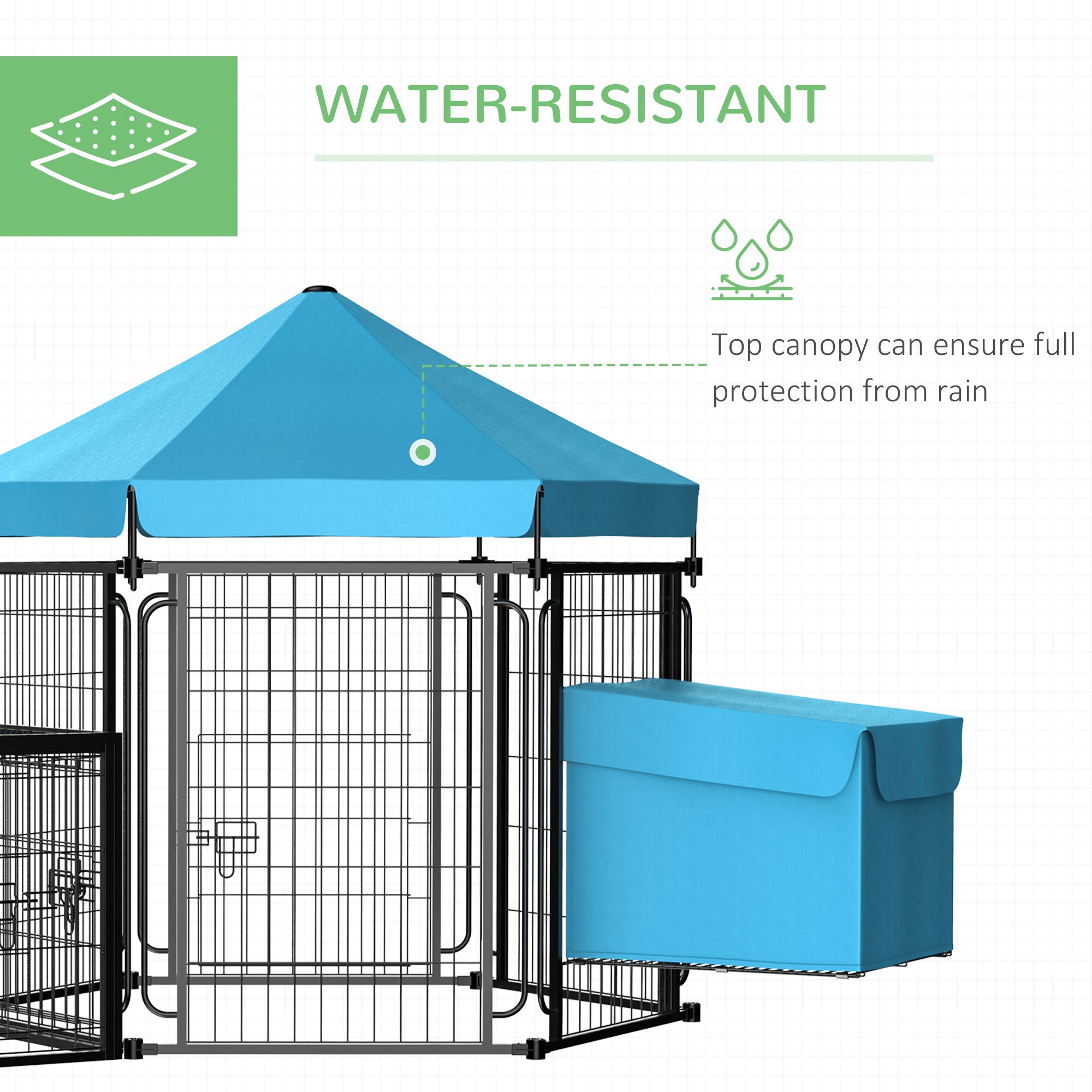 PawHut Rabbit Hutch Chicken Coop, Outdoor Steel Run, Detachable Hen House Poultry Cage w/ Water-Resistant Canopy, Nesting Box - Blue