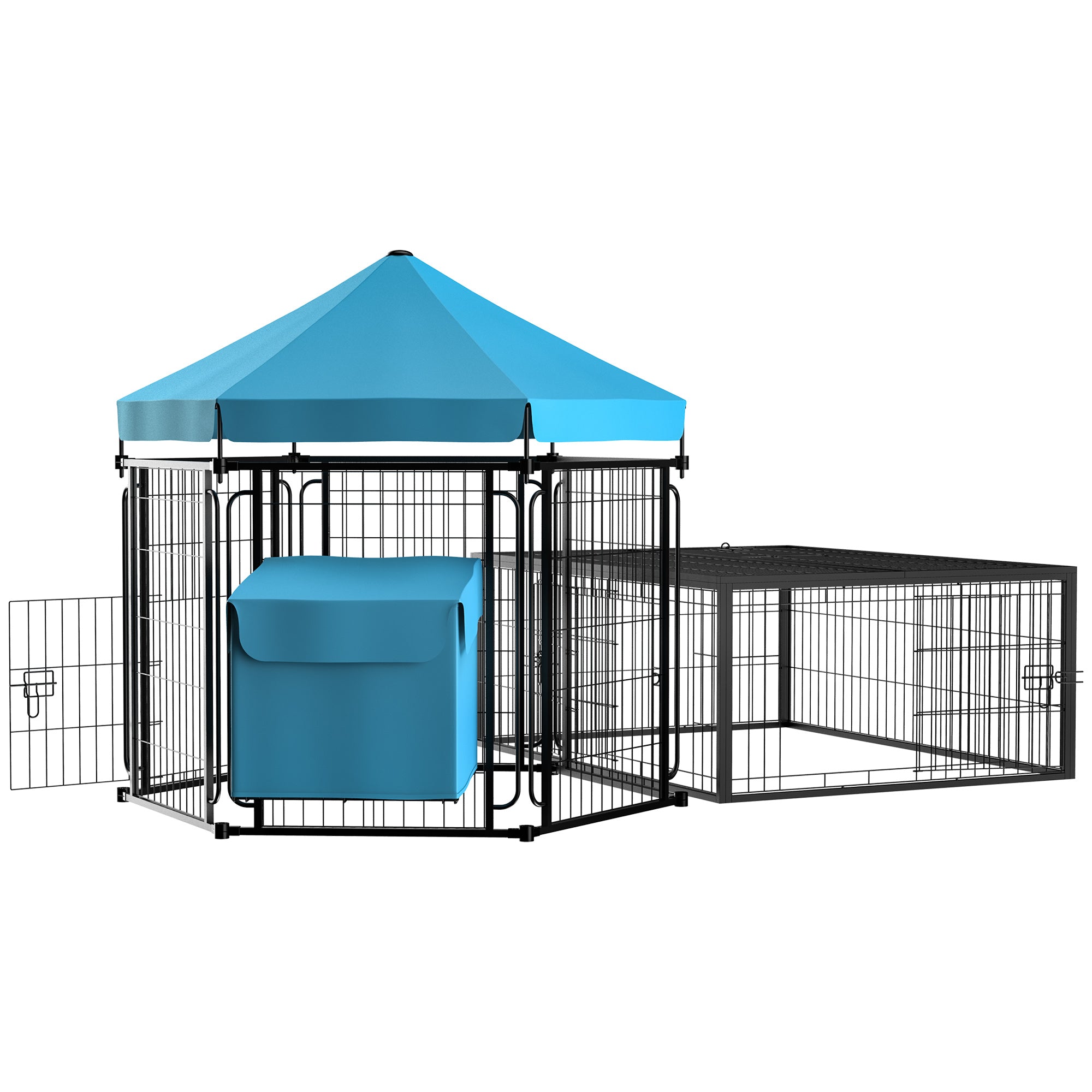 PawHut Rabbit Hutch Chicken Coop, Outdoor Steel Run, Detachable Hen House Poultry Cage w/ Water-Resistant Canopy, Nesting Box - Blue