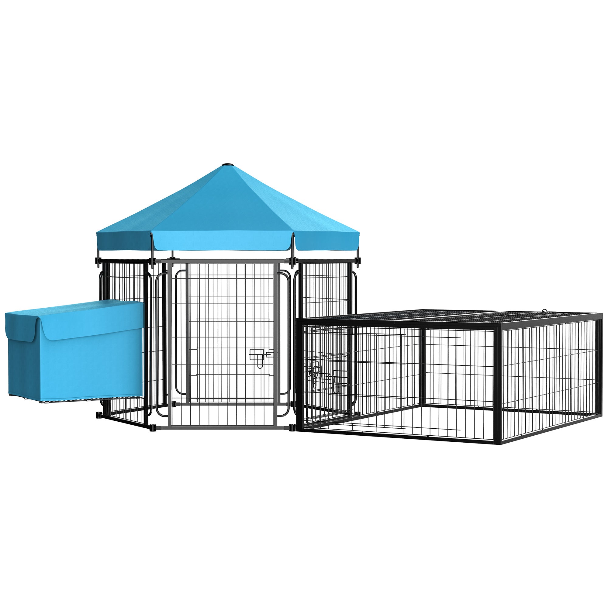 PawHut Rabbit Hutch Chicken Coop, Outdoor Steel Run, Detachable Hen House Poultry Cage w/ Water-Resistant Canopy, Nesting Box - Blue