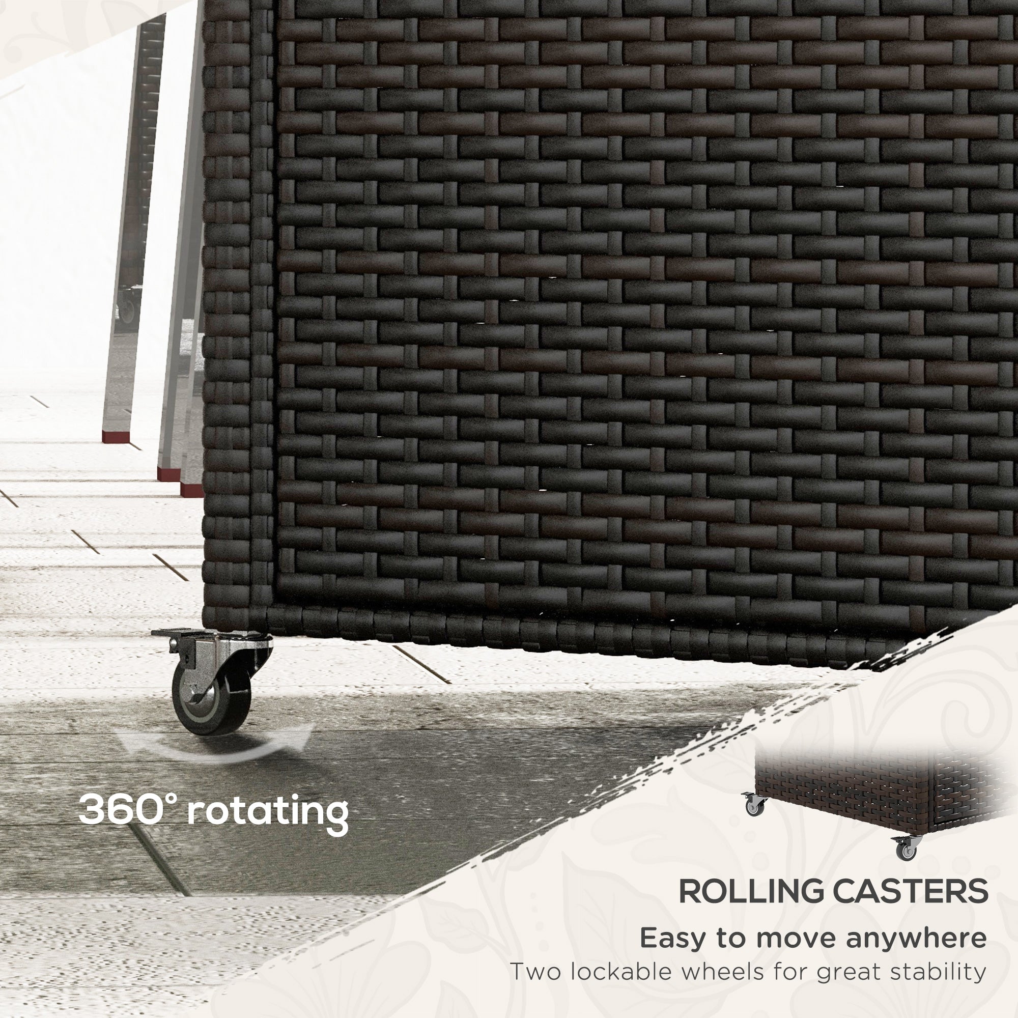 Outsunny PE Rattan Outdoor Bar Cart with Wheels, 2-Tier Outdoor Kitchen Island with Shelf & Cabinet, Rolling Cart with Glass Top, Handles, Towel Racks for Poolside, Mixed Brown