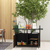 Outsunny PE Rattan Outdoor Bar Cart with Wheels, 2-Tier Outdoor Kitchen Island with Shelf & Cabinet, Rolling Cart with Glass Top, Handles, Towel Racks for Poolside, Mixed Brown