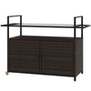 Outsunny PE Rattan Outdoor Bar Cart with Wheels, 2-Tier Outdoor Kitchen Island with Shelf & Cabinet, Rolling Cart with Glass Top, Handles, Towel Racks for Poolside, Mixed Brown