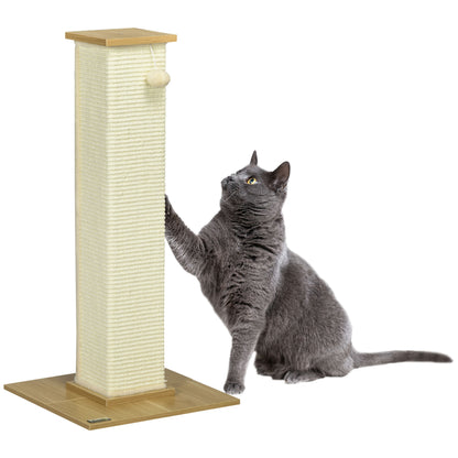 PawHut Cat Scratching Post 80cm Tall Cat Scratch Post with Hanging Ball Toy, Cat Scratcher Natural Sisal Rope