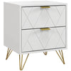 HOMCOM Bedside Table, Modern Nightstand with 2 Drawers, Small Sofa End Table with Storage and Gold Hairpin Legs for Bedroom, White