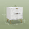 HOMCOM Bedside Table, Modern Nightstand with 2 Drawers, Small Sofa End Table with Storage and Gold Hairpin Legs for Bedroom, White