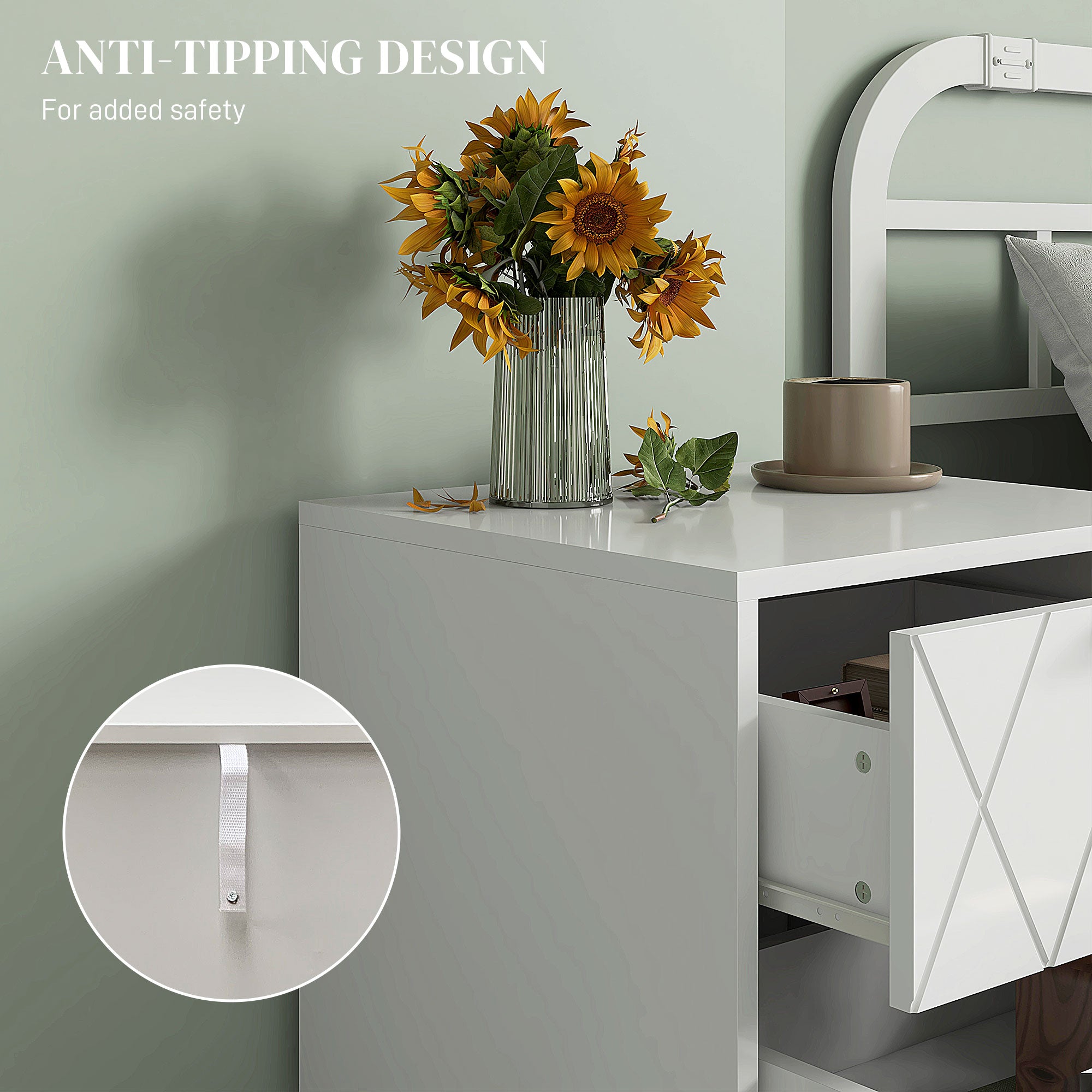 HOMCOM Bedside Table, Modern Nightstand with 2 Drawers, Small Sofa End Table with Storage and Gold Hairpin Legs for Bedroom, White