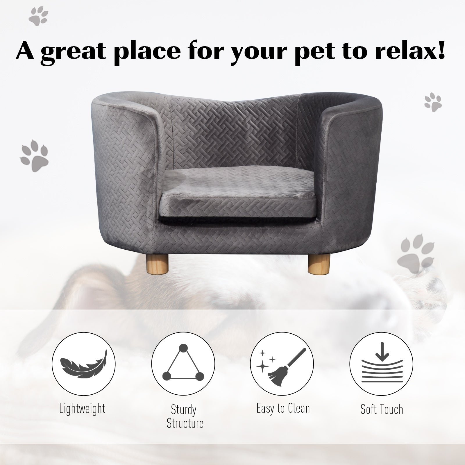 PawHut Dog Sofa, Luxury Tub Shaped Pet Couch, Cat Kitten Bed with Removable Cushion, Wood Frame, High Back for Small Sized Dogs