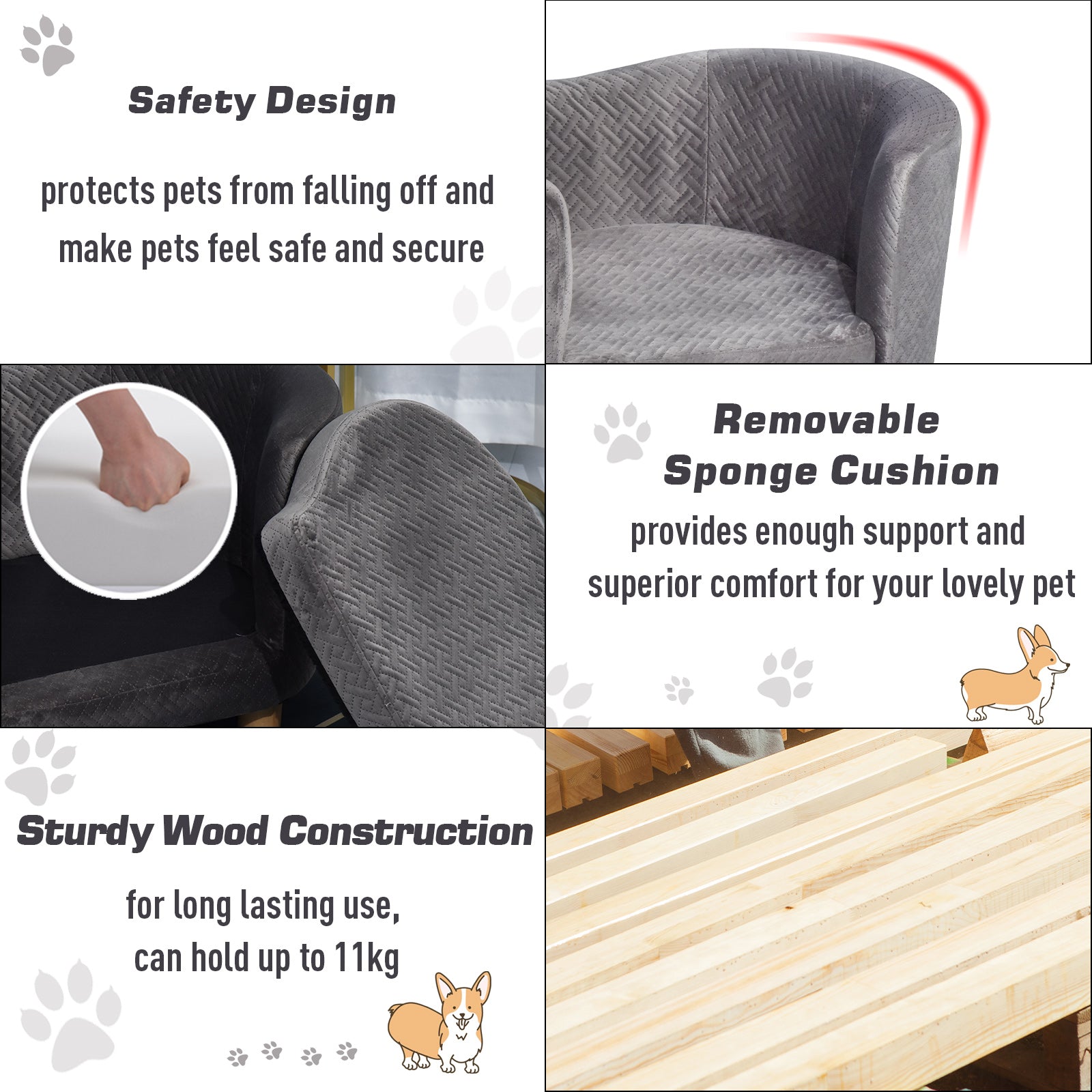 PawHut Dog Sofa, Luxury Tub Shaped Pet Couch, Cat Kitten Bed with Removable Cushion, Wood Frame, High Back for Small Sized Dogs