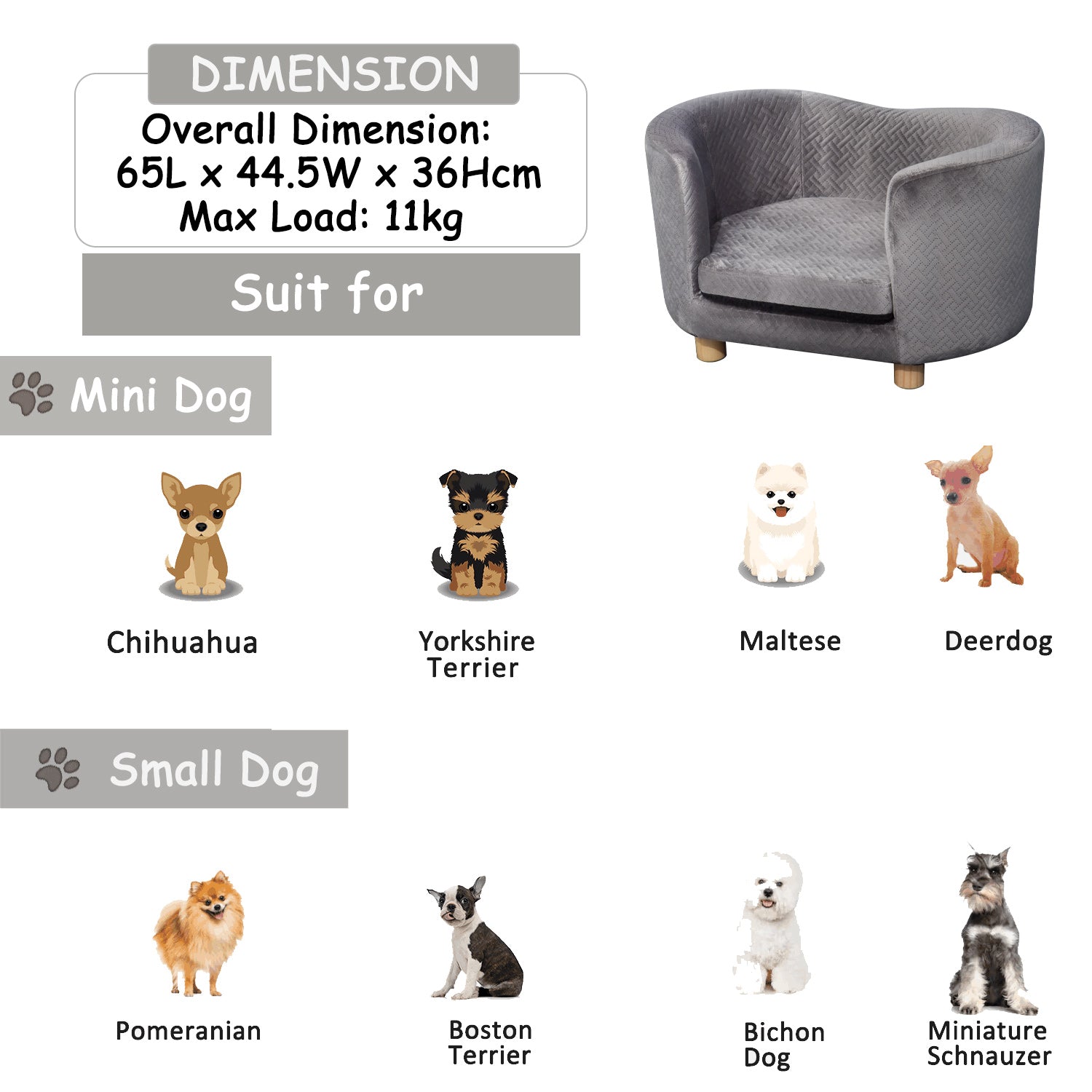 PawHut Dog Sofa, Luxury Tub Shaped Pet Couch, Cat Kitten Bed with Removable Cushion, Wood Frame, High Back for Small Sized Dogs