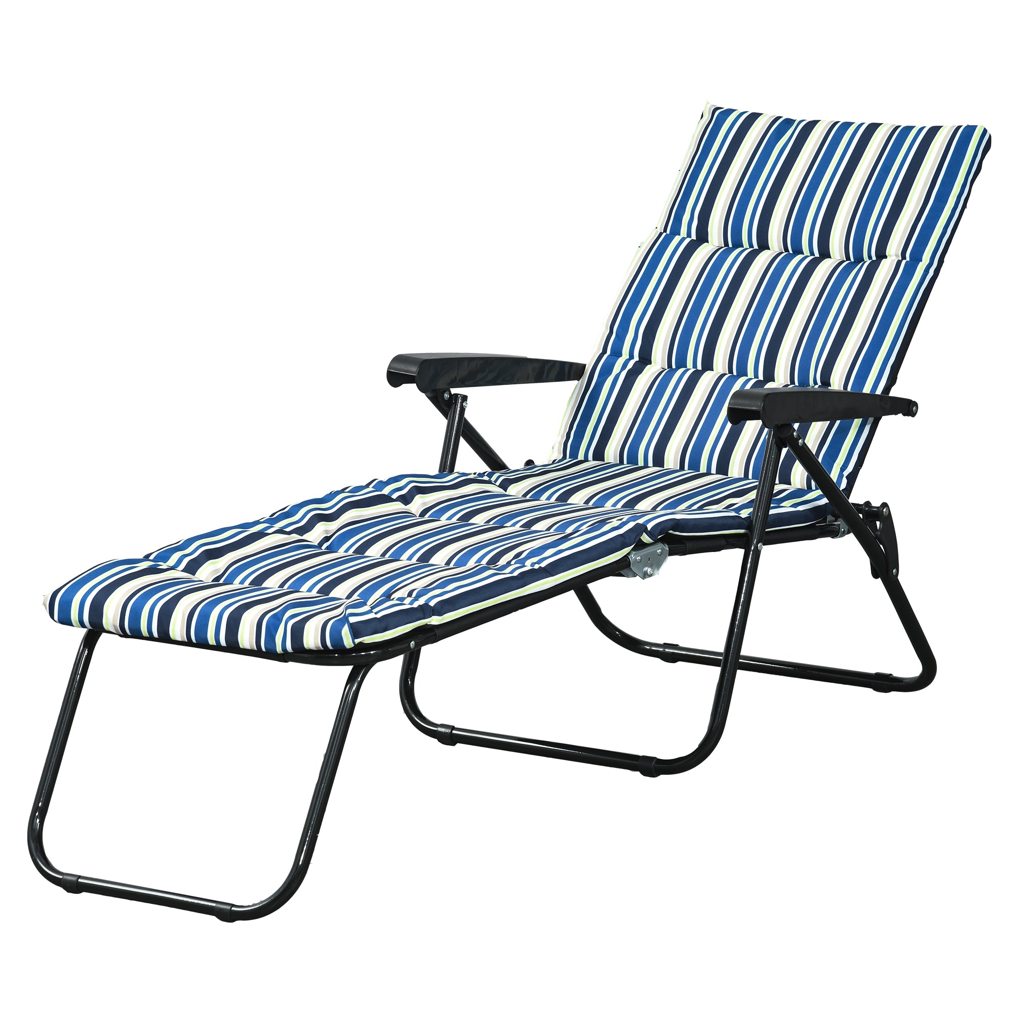Outsunny Folding Lounge Chair, Reclining Tanning Chair, Sun Lounger with 6-Position Adjustable Back, Padded Cushion for Patio, Garden, Beach, Pool, Blue and White
