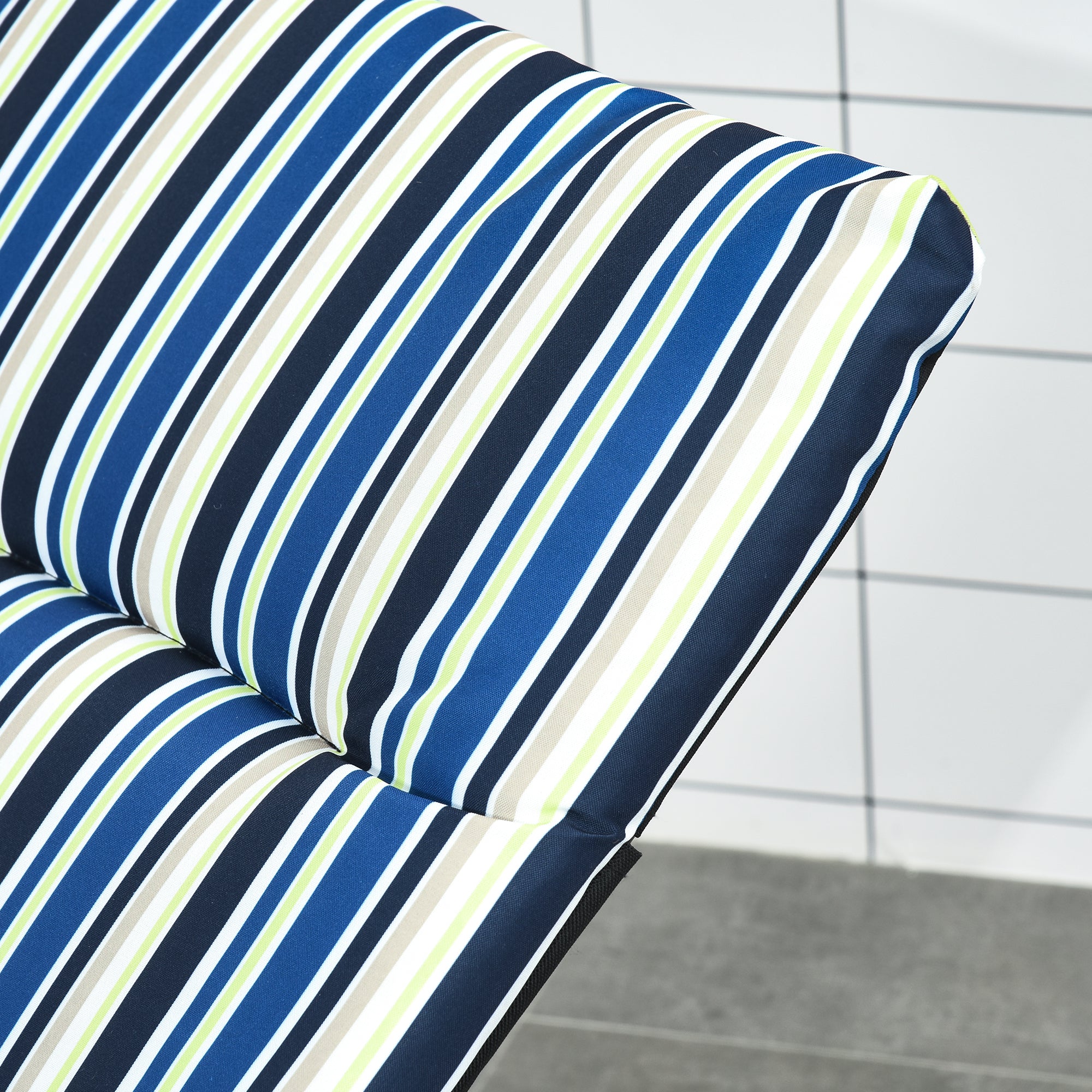 Outsunny Folding Lounge Chair, Reclining Tanning Chair, Sun Lounger with 6-Position Adjustable Back, Padded Cushion for Patio, Garden, Beach, Pool, Blue and White