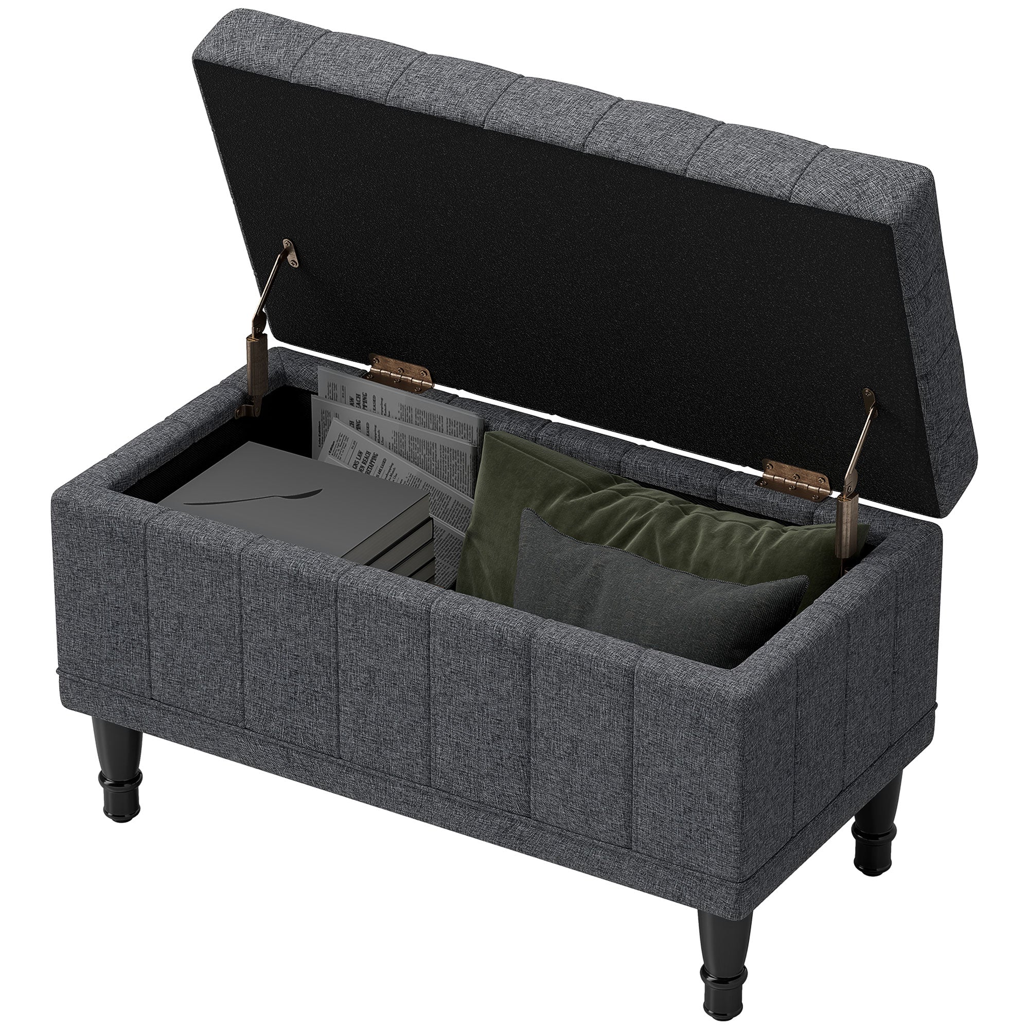 HOMCOM Storage Ottoman, Linen Fabric End of Bed Bench with Soft Close Lid, Button Tufted Storage Bench for Living Room, Entryway or Bedroom, 31.5" x 15.7" x 18.9", Grey