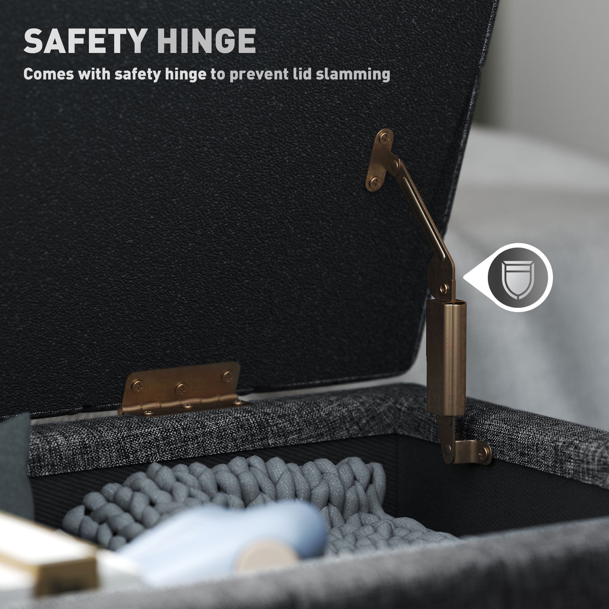 HOMCOM Storage Ottoman, Linen Fabric End of Bed Bench with Soft Close Lid, Button Tufted Storage Bench for Living Room, Entryway or Bedroom, 31.5" x 15.7" x 18.9", Grey