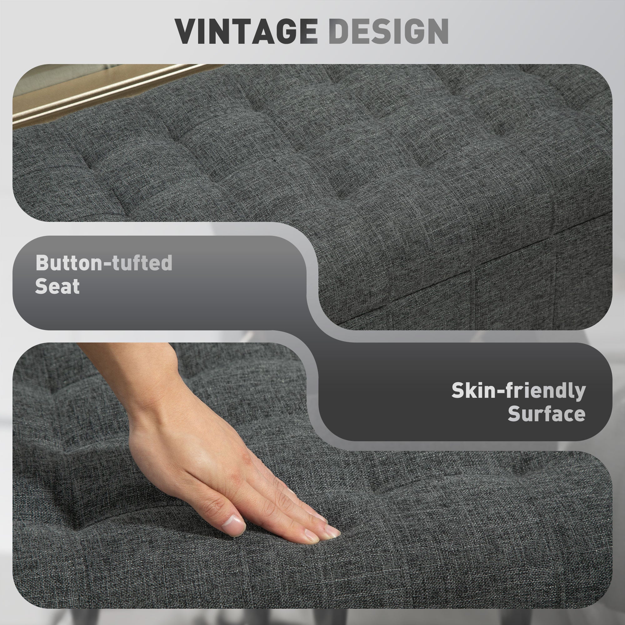 HOMCOM Storage Ottoman, Linen Fabric End of Bed Bench with Soft Close Lid, Button Tufted Storage Bench for Living Room, Entryway or Bedroom, 31.5