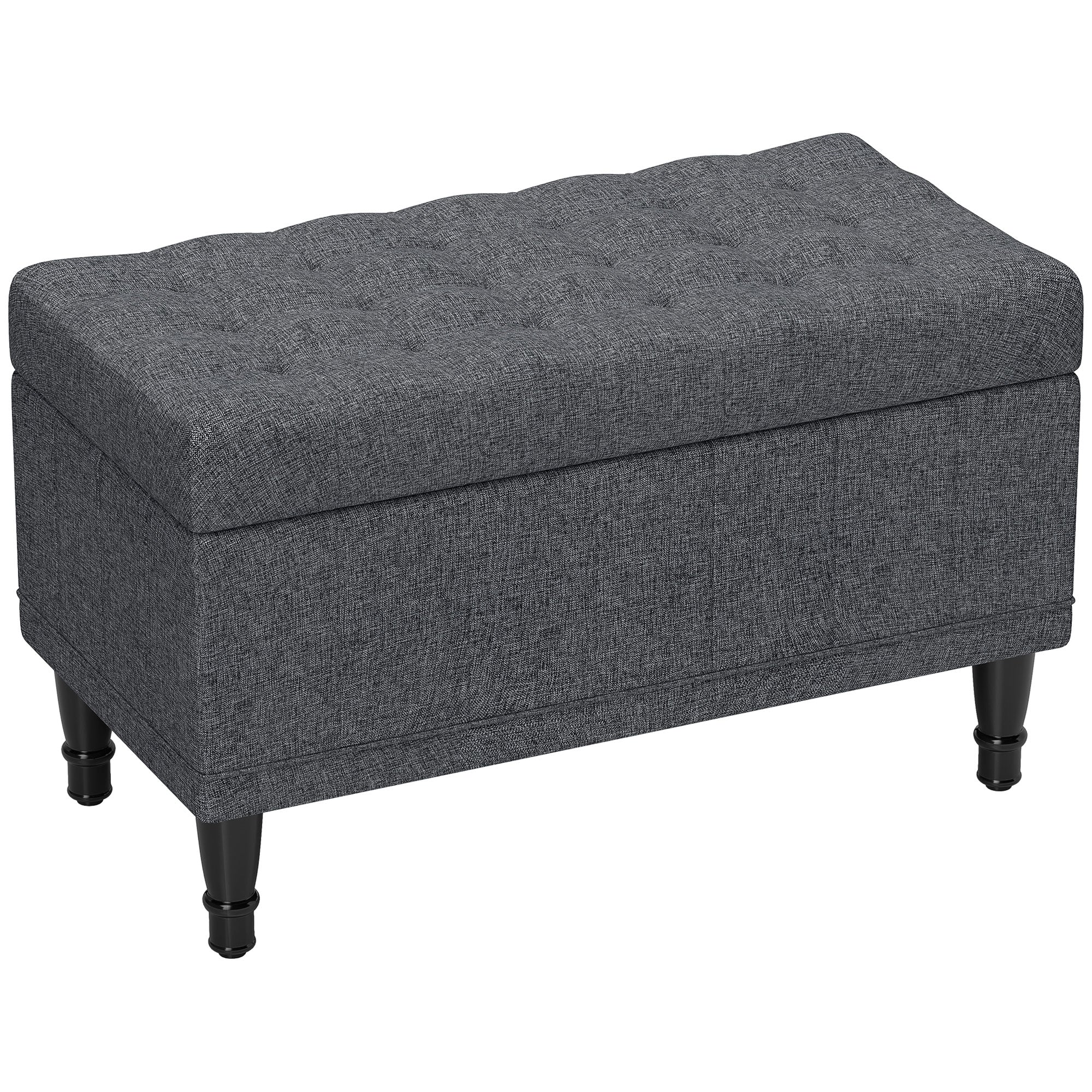 HOMCOM Storage Ottoman, Linen Fabric End of Bed Bench with Soft Close Lid, Button Tufted Storage Bench for Living Room, Entryway or Bedroom, 31.5