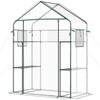 Outsunny 3-Tier Mini Greenhouse, Walk-in Greenhouse, Garden Hot House with 4 Shelves, Roll-Up Door, Mesh Windows, Trellis and Plant Labels, 56" x 29" x 77", Clear