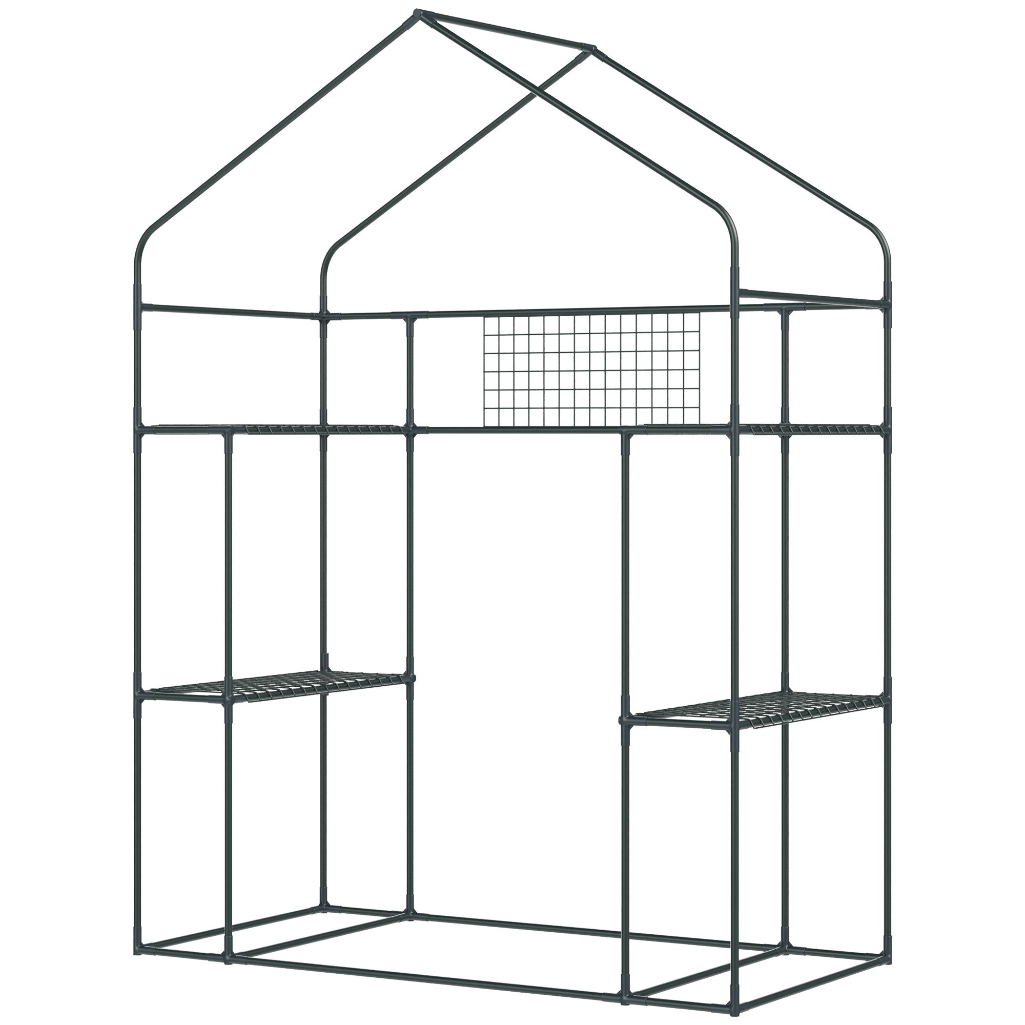 Outsunny 3-Tier Mini Greenhouse, Walk-in Greenhouse, Garden Hot House with 4 Shelves, Roll-Up Door, Mesh Windows, Trellis and Plant Labels, 56