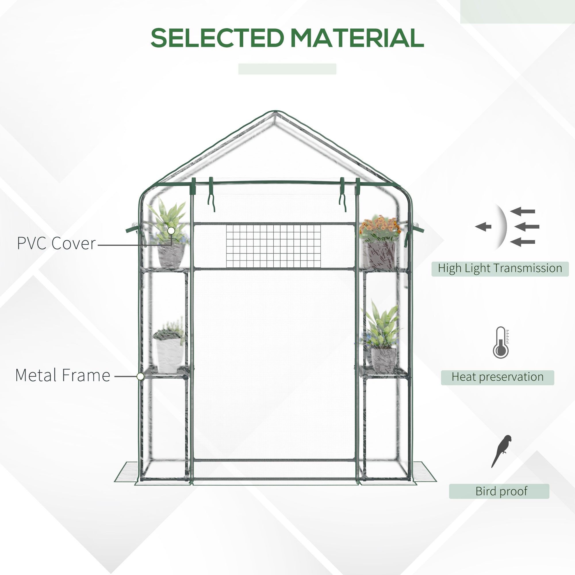 Outsunny 3-Tier Mini Greenhouse, Walk-in Greenhouse, Garden Hot House with 4 Shelves, Roll-Up Door, Mesh Windows, Trellis and Plant Labels, 56