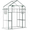 Outsunny 3-Tier Mini Greenhouse, Walk-in Greenhouse, Garden Hot House with 4 Shelves, Roll-Up Door, Mesh Windows, Trellis and Plant Labels, 56" x 29" x 77", Clear