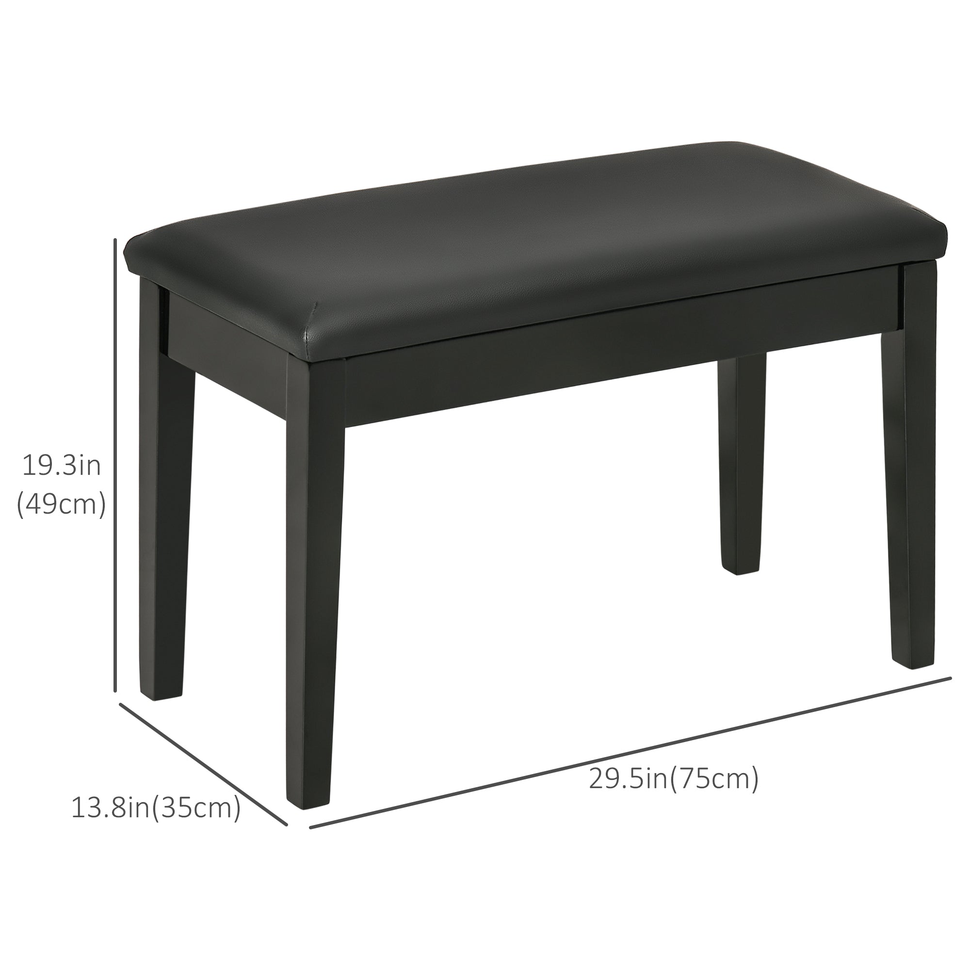 HOMCOM Classic Piano Bench Stool, PU Leather Padded Keyboard Seat with Rubber Wood Legs and Music Storage Compartment, Smooth Seat, Black