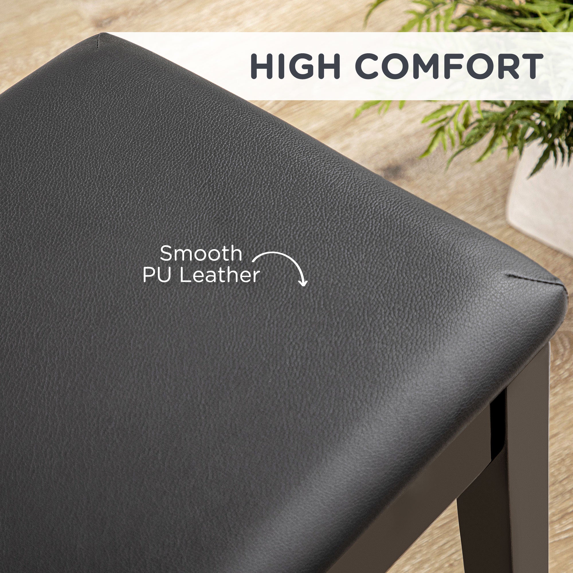 HOMCOM Classic Piano Bench Stool, PU Leather Padded Keyboard Seat with Rubber Wood Legs and Music Storage Compartment, Smooth Seat, Black