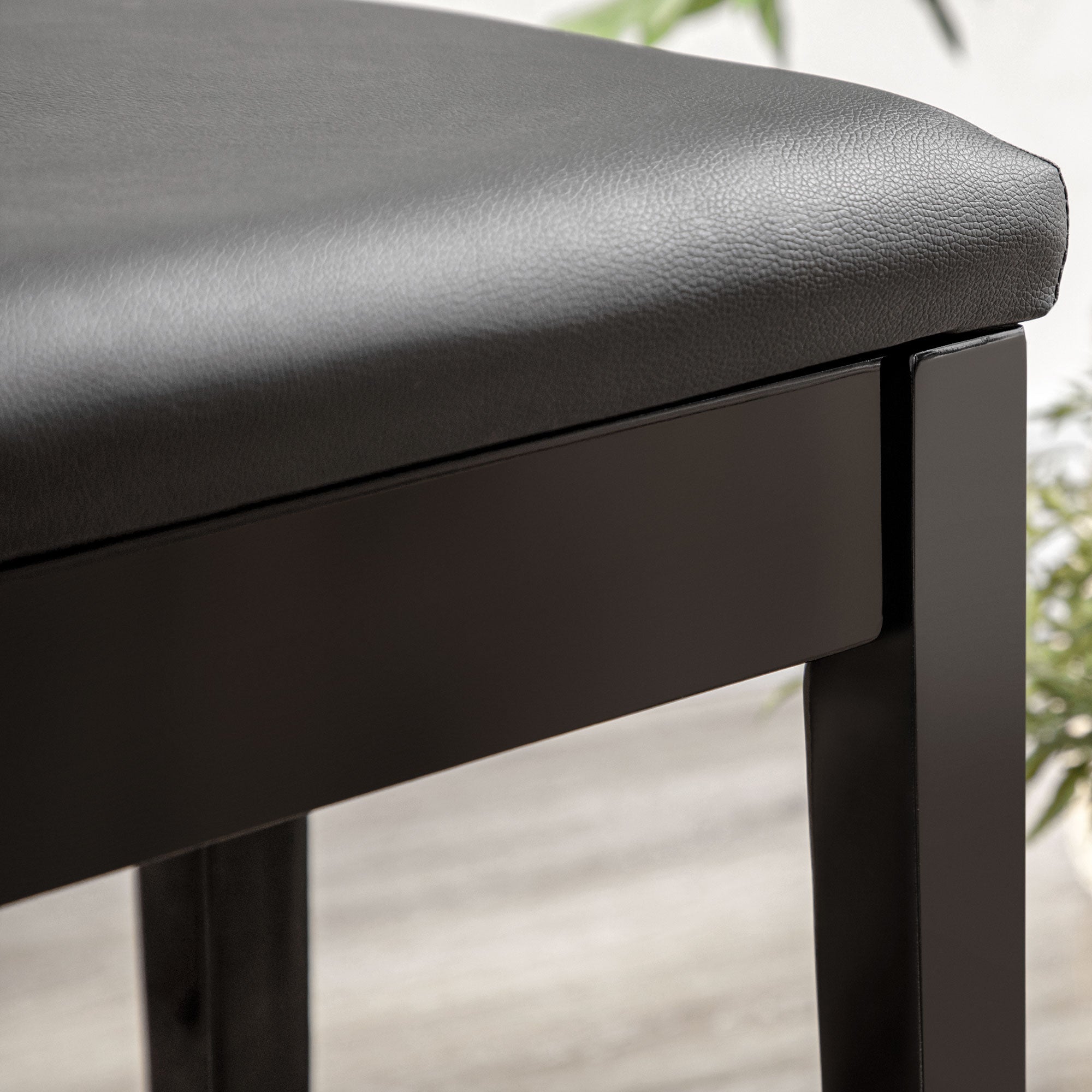 HOMCOM Classic Piano Bench Stool, PU Leather Padded Keyboard Seat with Rubber Wood Legs and Music Storage Compartment, Smooth Seat, Black