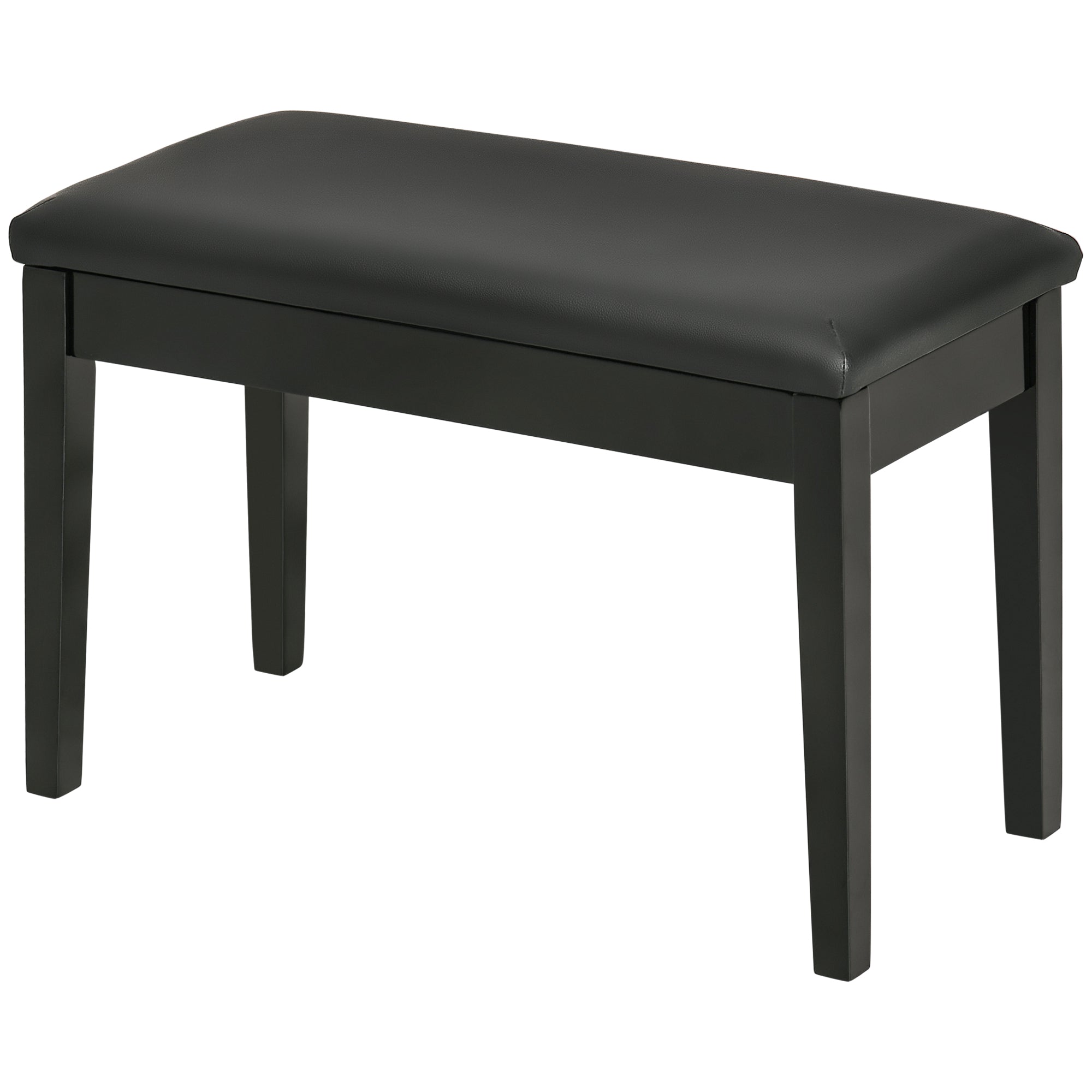 HOMCOM Classic Piano Bench Stool, PU Leather Padded Keyboard Seat with Rubber Wood Legs and Music Storage Compartment, Smooth Seat, Black
