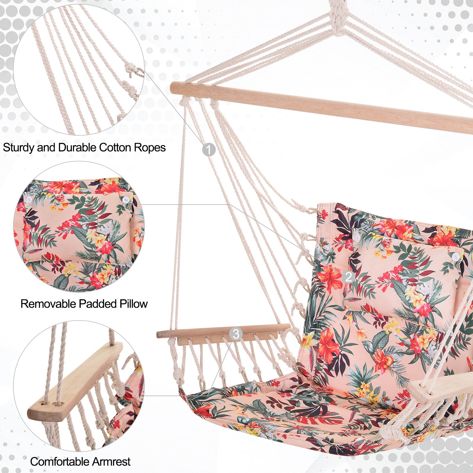 Outsunny Patio Hammock Chair, Portable Hanging Cotton Rope Hammock Swing Chair Sleeping Bed Seat with Armrest for Outdoor Garden Yard Camping Multicolor