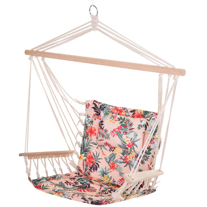 Outsunny Patio Hammock Chair, Portable Hanging Cotton Rope Hammock Swing Chair Sleeping Bed Seat with Armrest for Outdoor Garden Yard Camping Multicolor