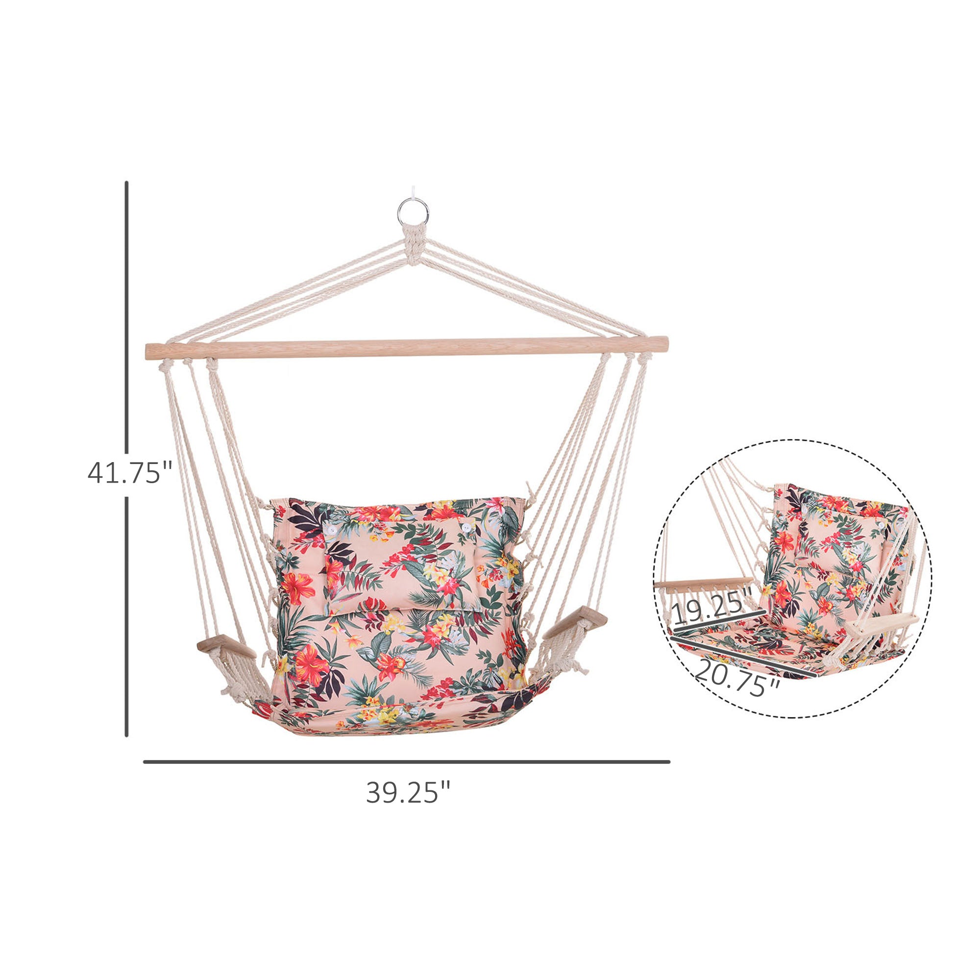 Outsunny Patio Hammock Chair, Portable Hanging Cotton Rope Hammock Swing Chair Sleeping Bed Seat with Armrest for Outdoor Garden Yard Camping Multicolor