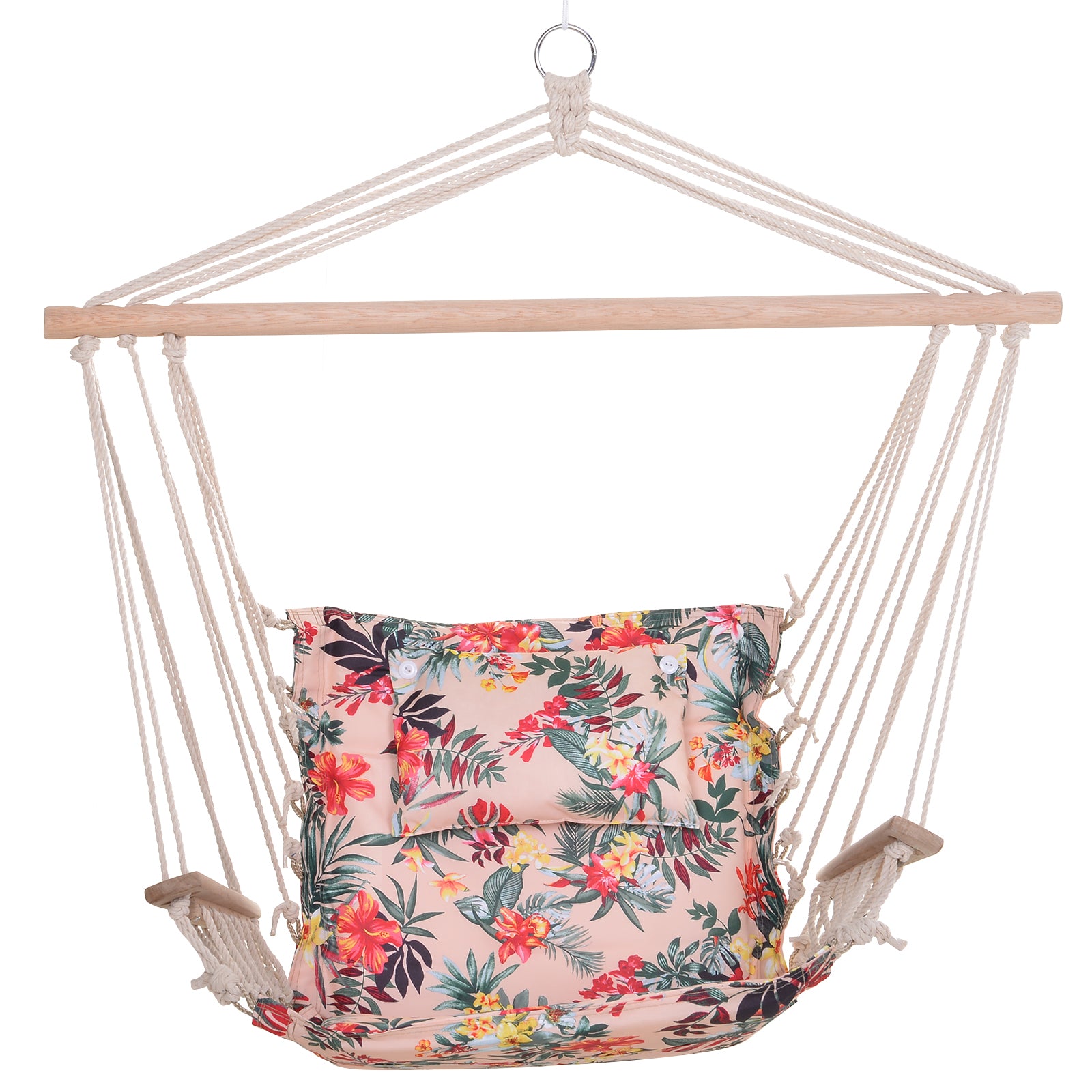 Outsunny Patio Hammock Chair, Portable Hanging Cotton Rope Hammock Swing Chair Sleeping Bed Seat with Armrest for Outdoor Garden Yard Camping Multicolor