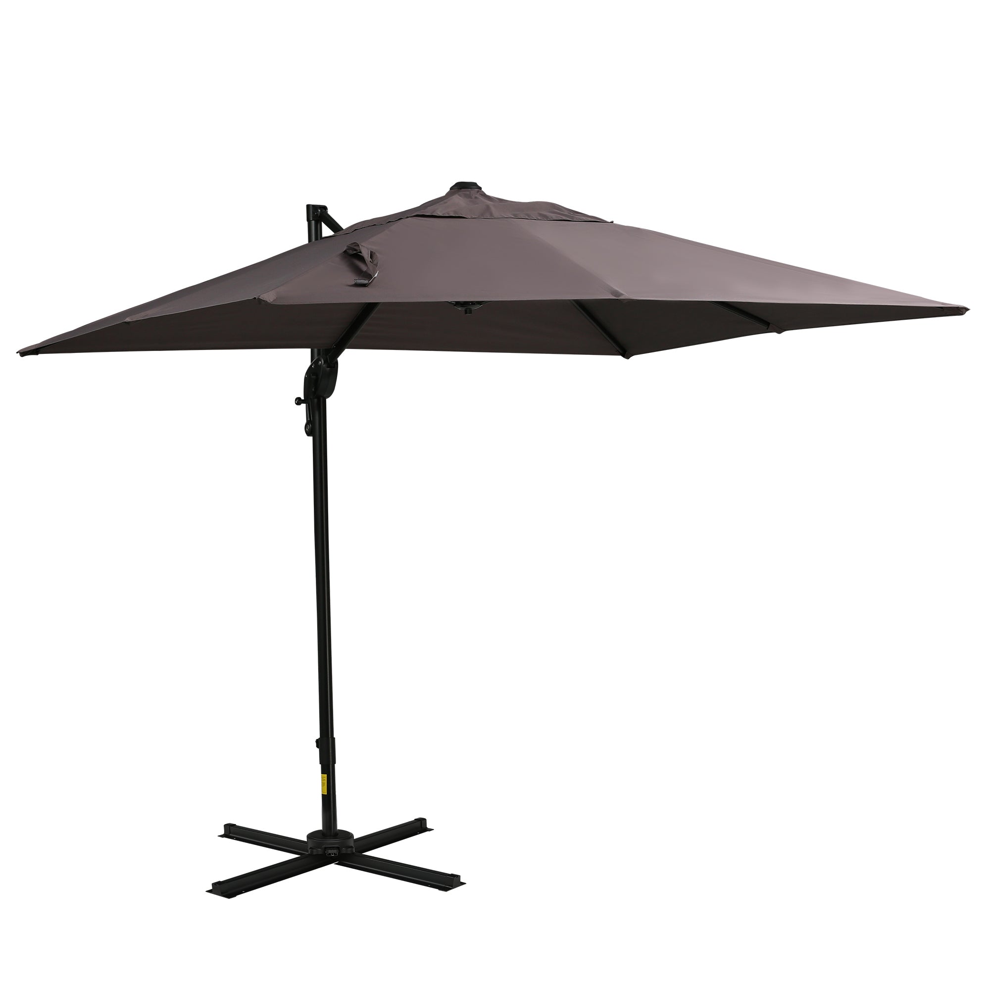 Outsunny 8FT Cantilever Patio Umbrella, Square Outdoor Offset Umbrella with 360° Rotation, Aluminum Hanging Umbrella with 3-Position Tilt, Crank & Cross Base for Garden, Brown
