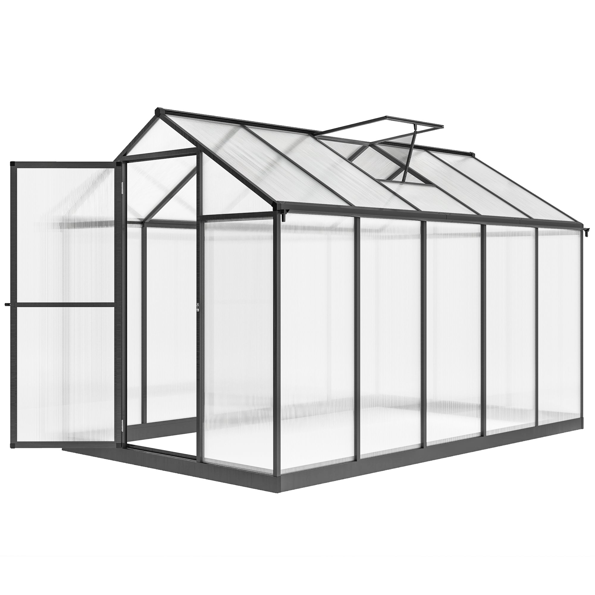 Outsunny 6' x 10' x 6.4' Walk-in Garden Greenhouse Polycarbonate Panels Plants Flower Growth Shed Cold Frame Outdoor Portable Warm House Aluminum Frame, Charcoal Grey