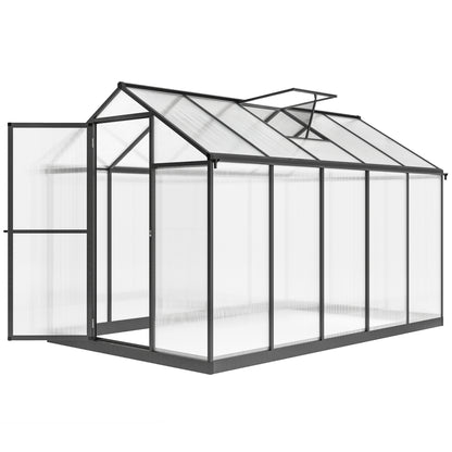 Outsunny 6' x 10' x 6.4' Walk-in Garden Greenhouse Polycarbonate Panels Plants Flower Growth Shed Cold Frame Outdoor Portable Warm House Aluminum Frame, Charcoal Grey