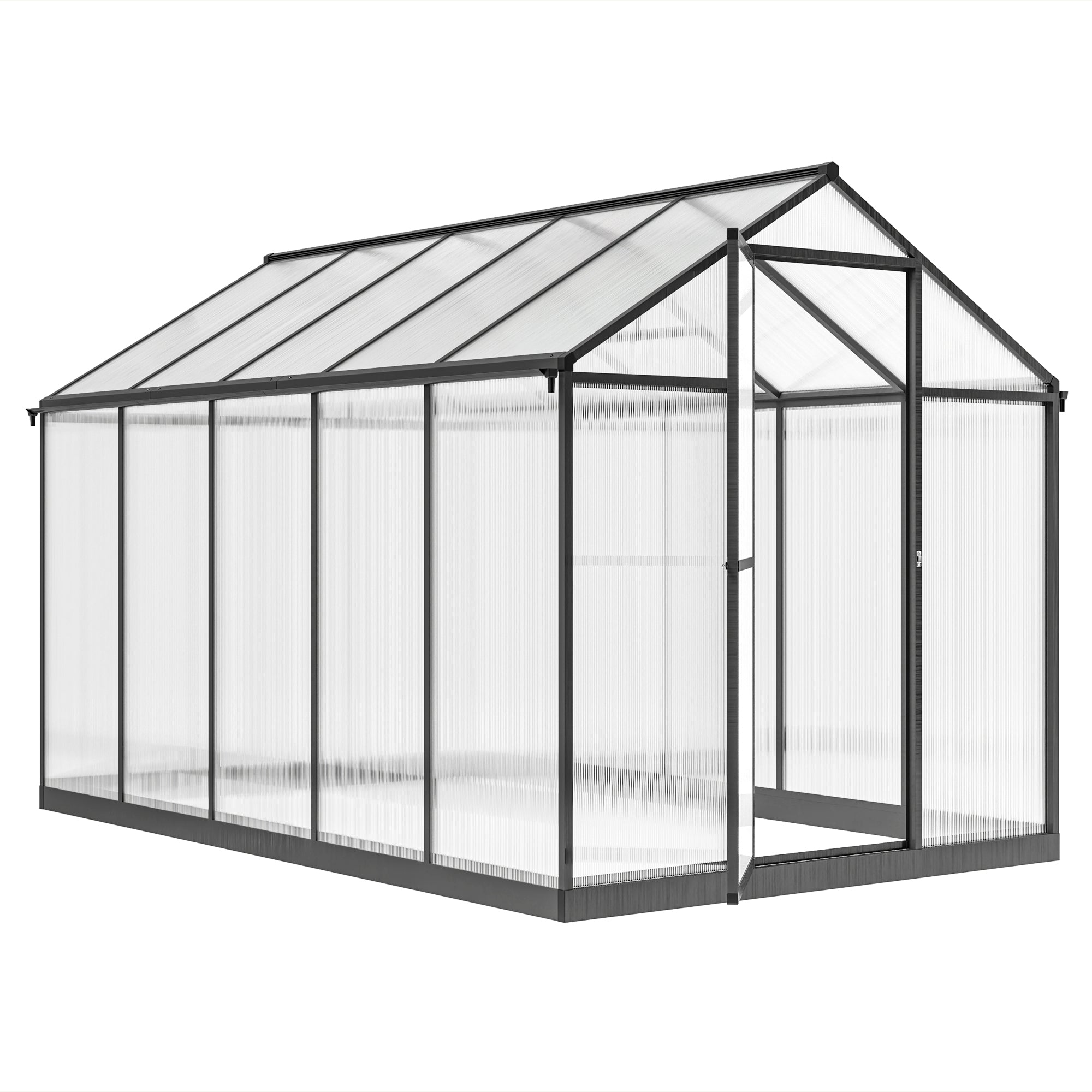 Outsunny 6' x 10' x 6.4' Walk-in Garden Greenhouse Polycarbonate Panels Plants Flower Growth Shed Cold Frame Outdoor Portable Warm House Aluminum Frame, Charcoal Grey